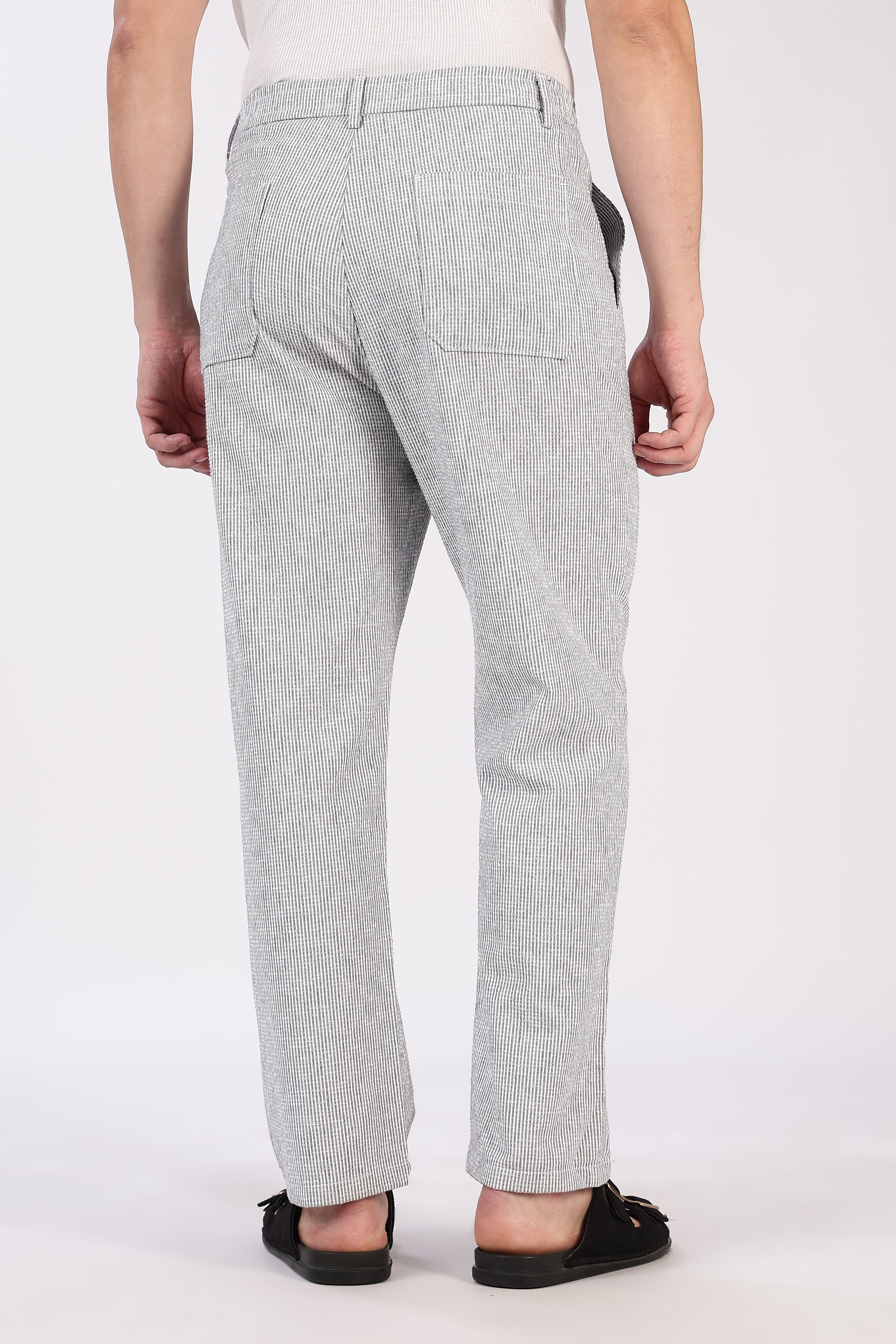 Seer Sucker 100% Cotton Straight Fit Grey Pant