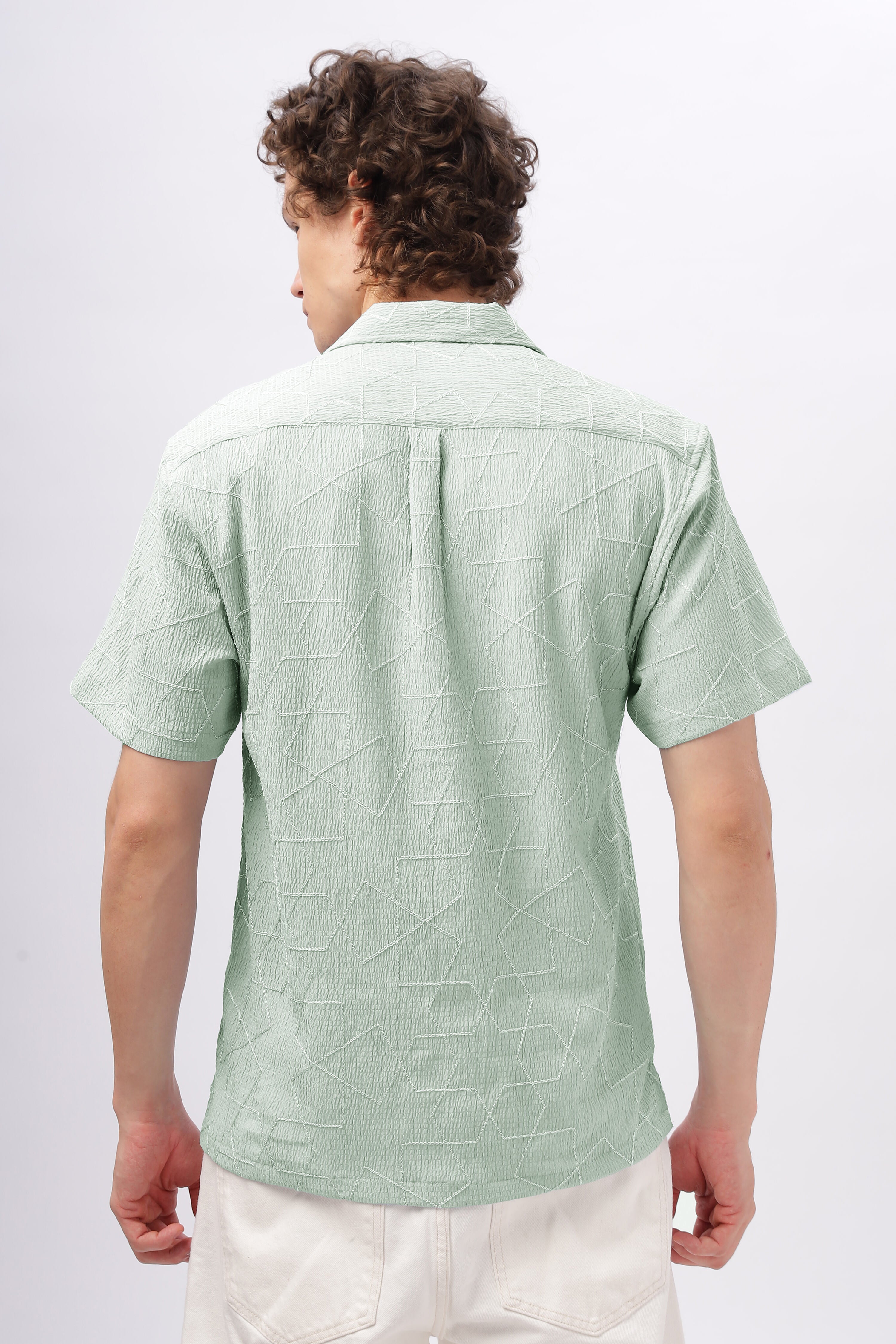 Cuban Collar Embroidery Half Sleeve Shirt