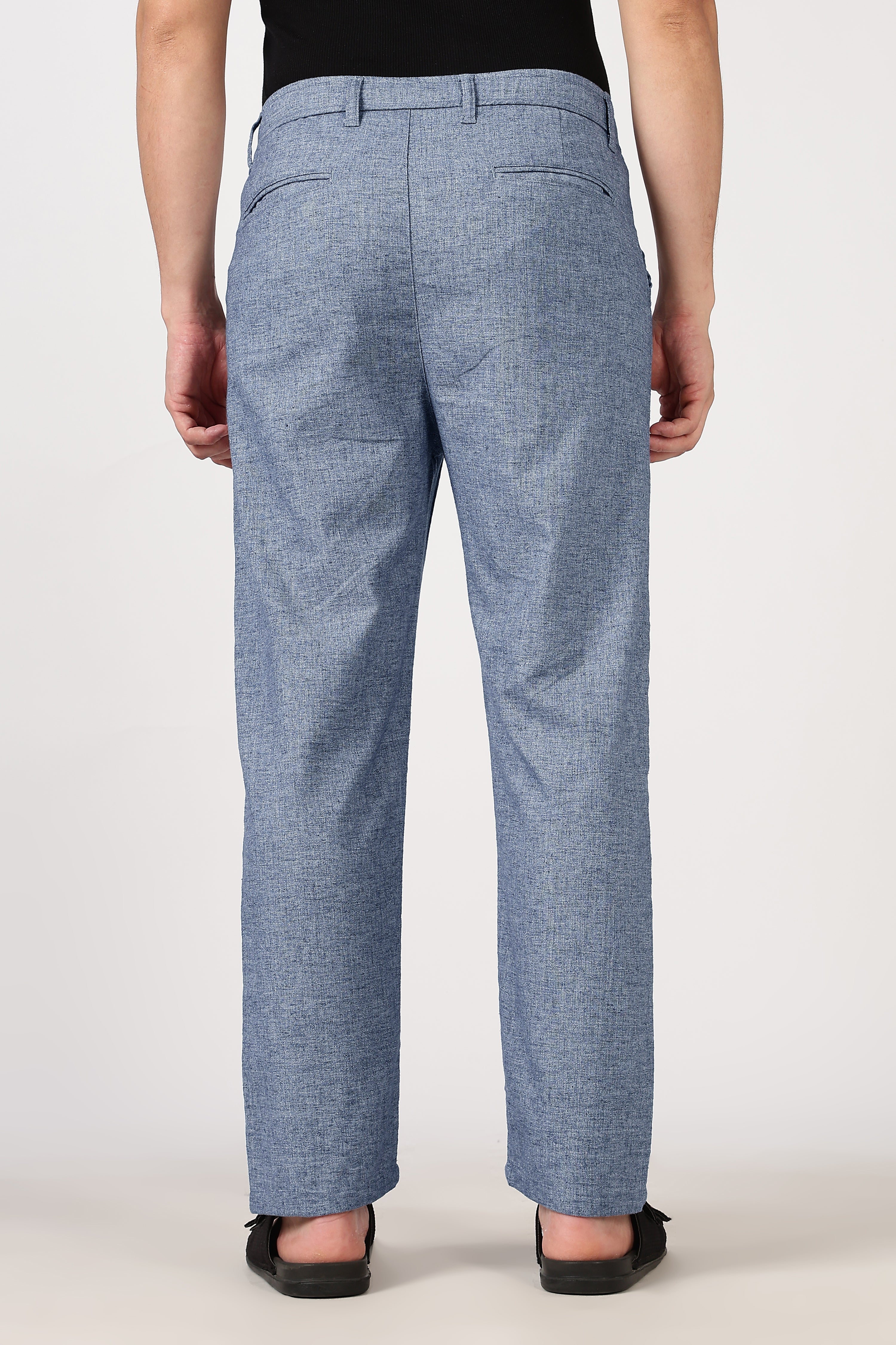 Linen-Style 100% Cotton Straight Fit Heather Grey Textured Pant