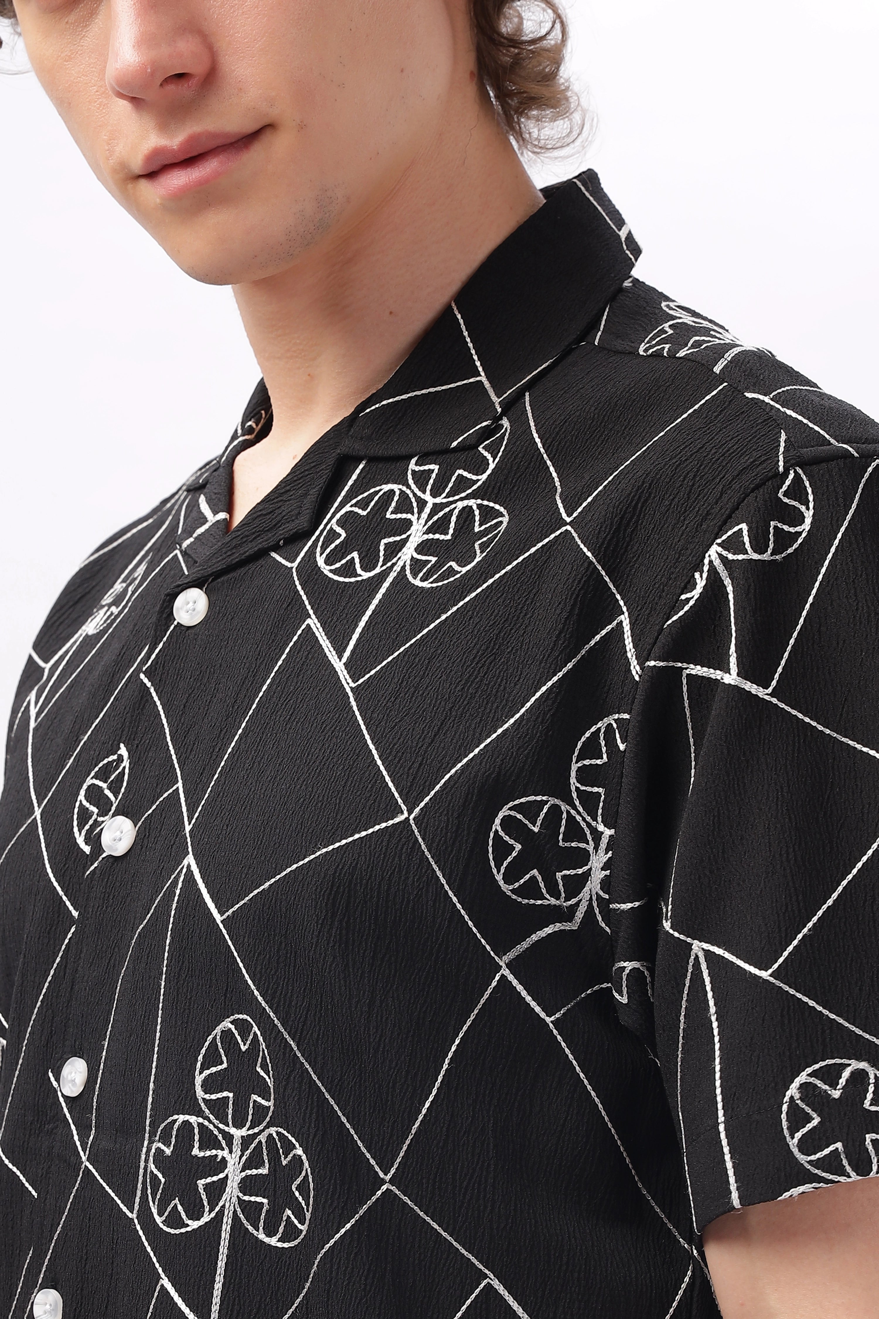 All Over Embroidery Camp Collar Shirt
