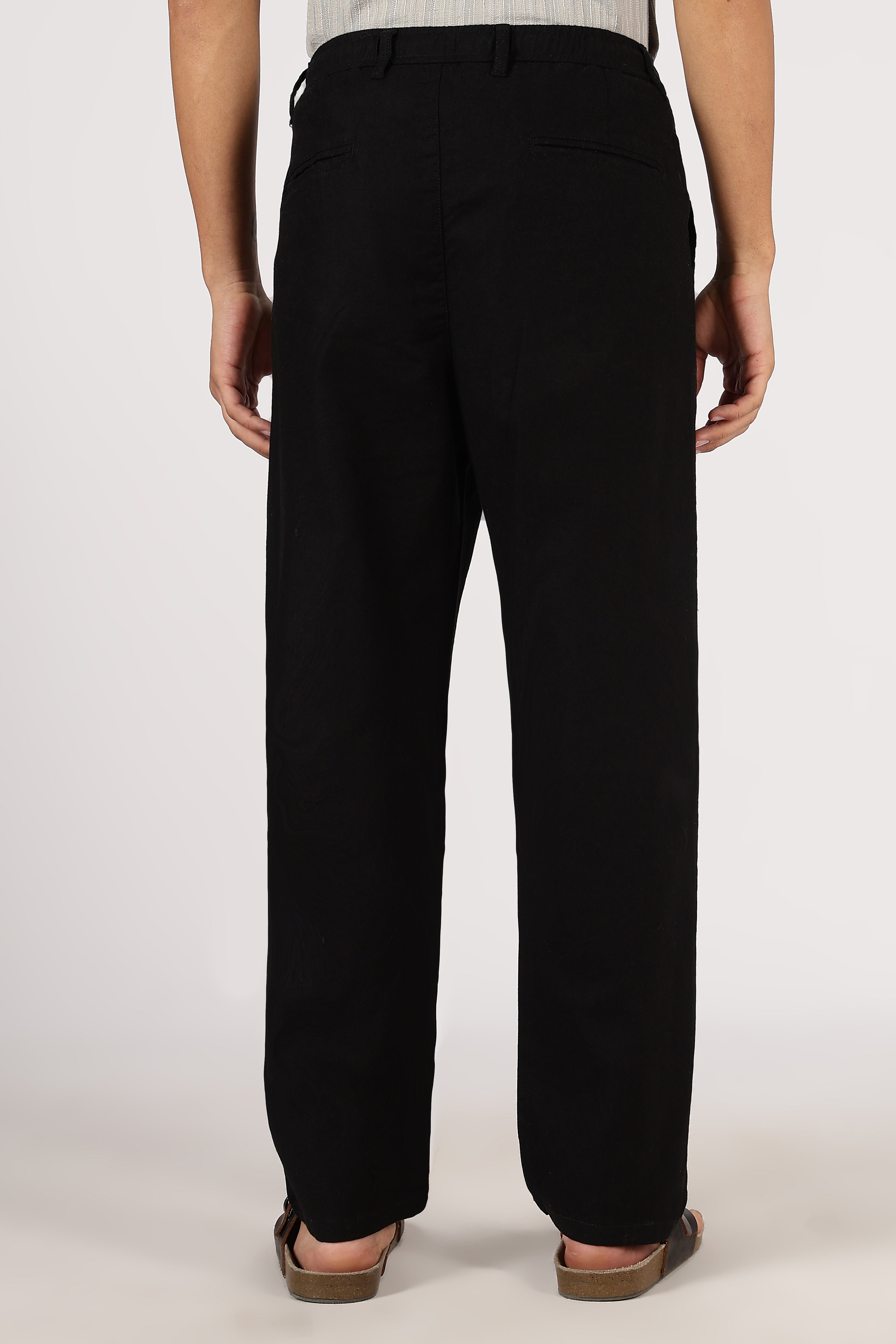 Linen-style 100% Cotton Relaxed Fit Black Pant