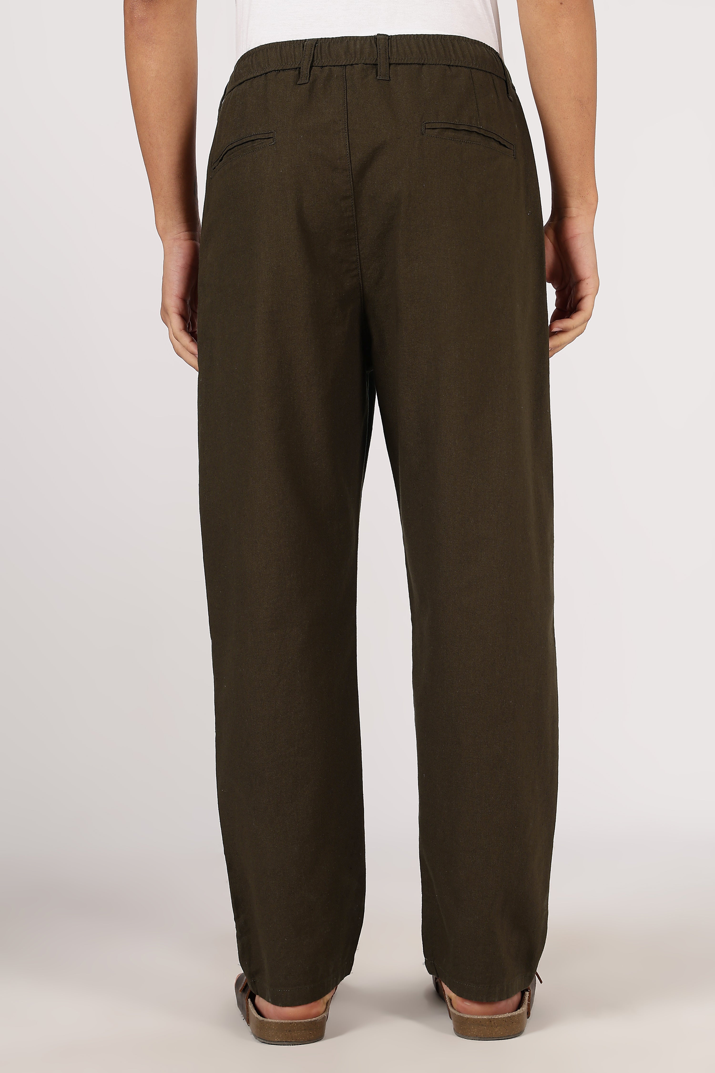 Linen-style 100% Cotton Relaxed Fit Olive Green Pant