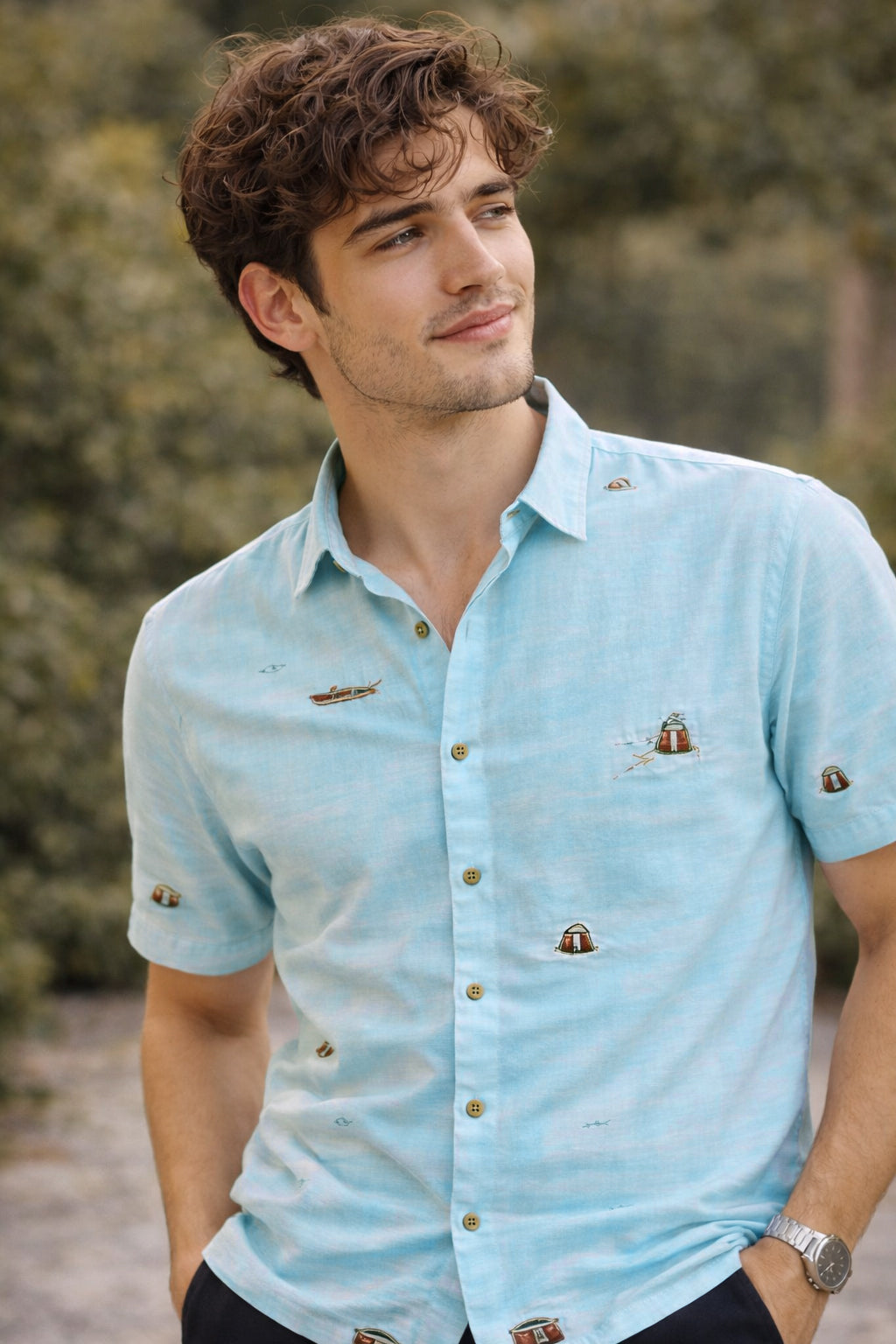 Aqua Drift Boat Printed Resort Shirt