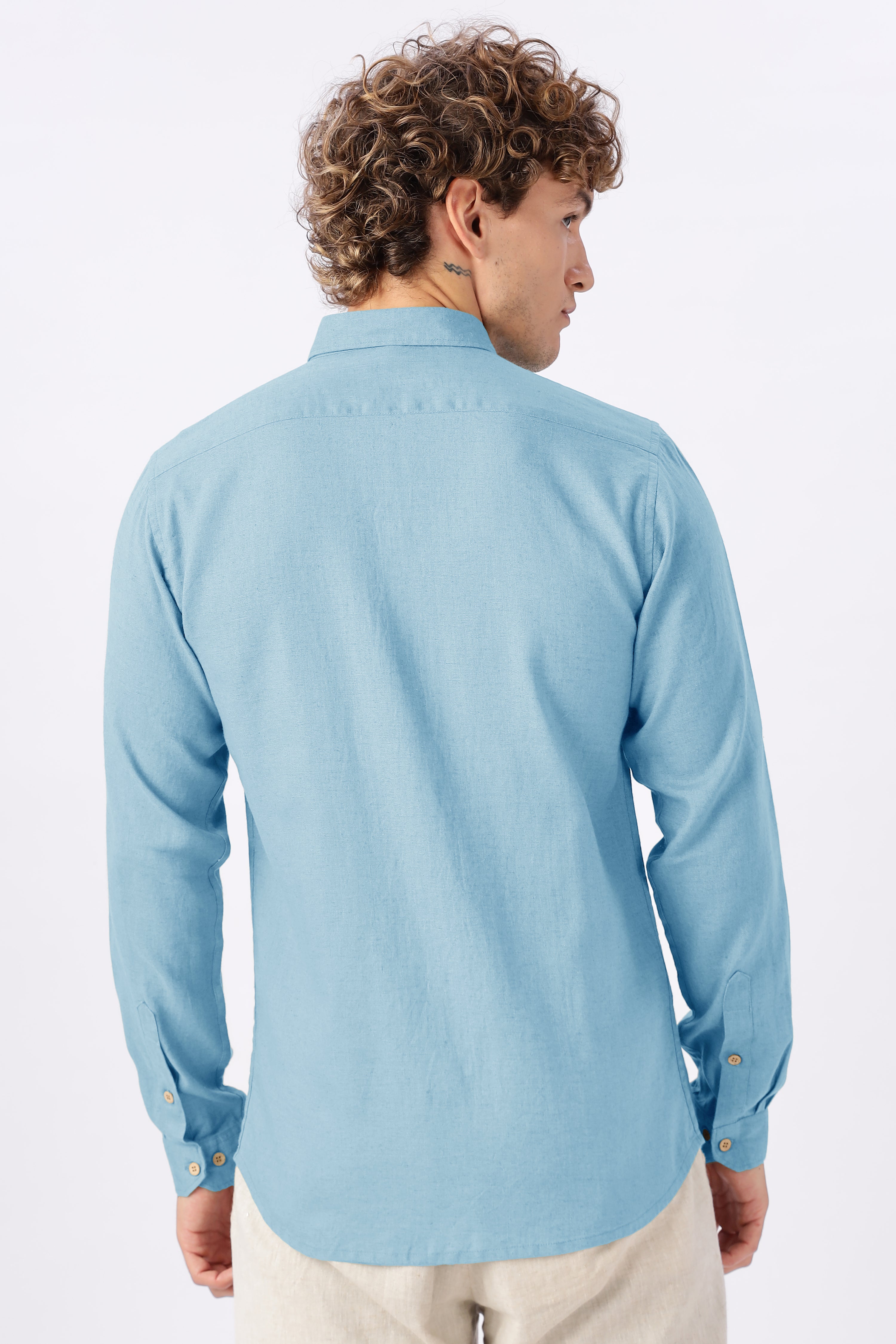 Pastel Blue 100% Linen 44 Lea Shirt