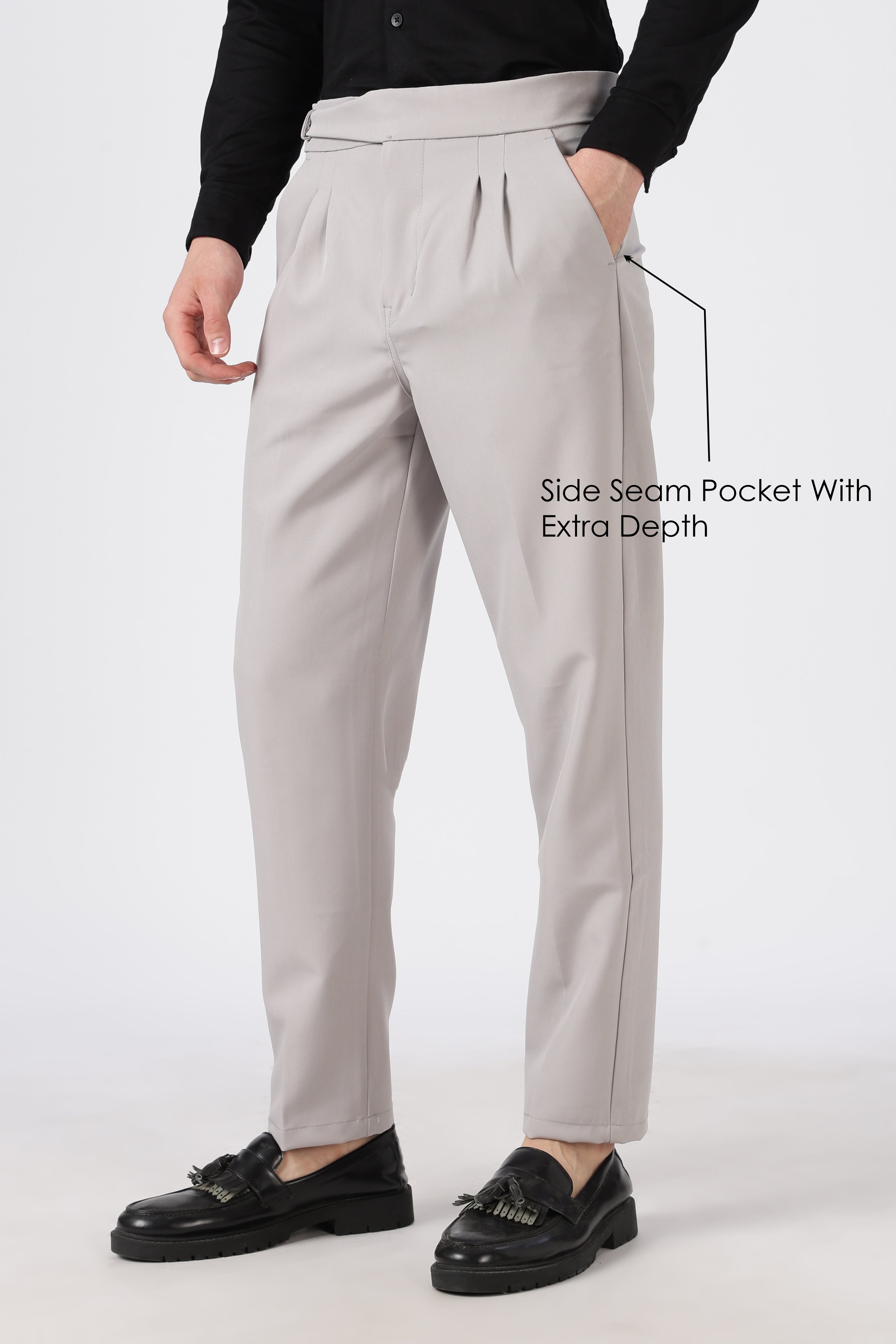 Italian Style Grey Pleated Straight Fit Pants