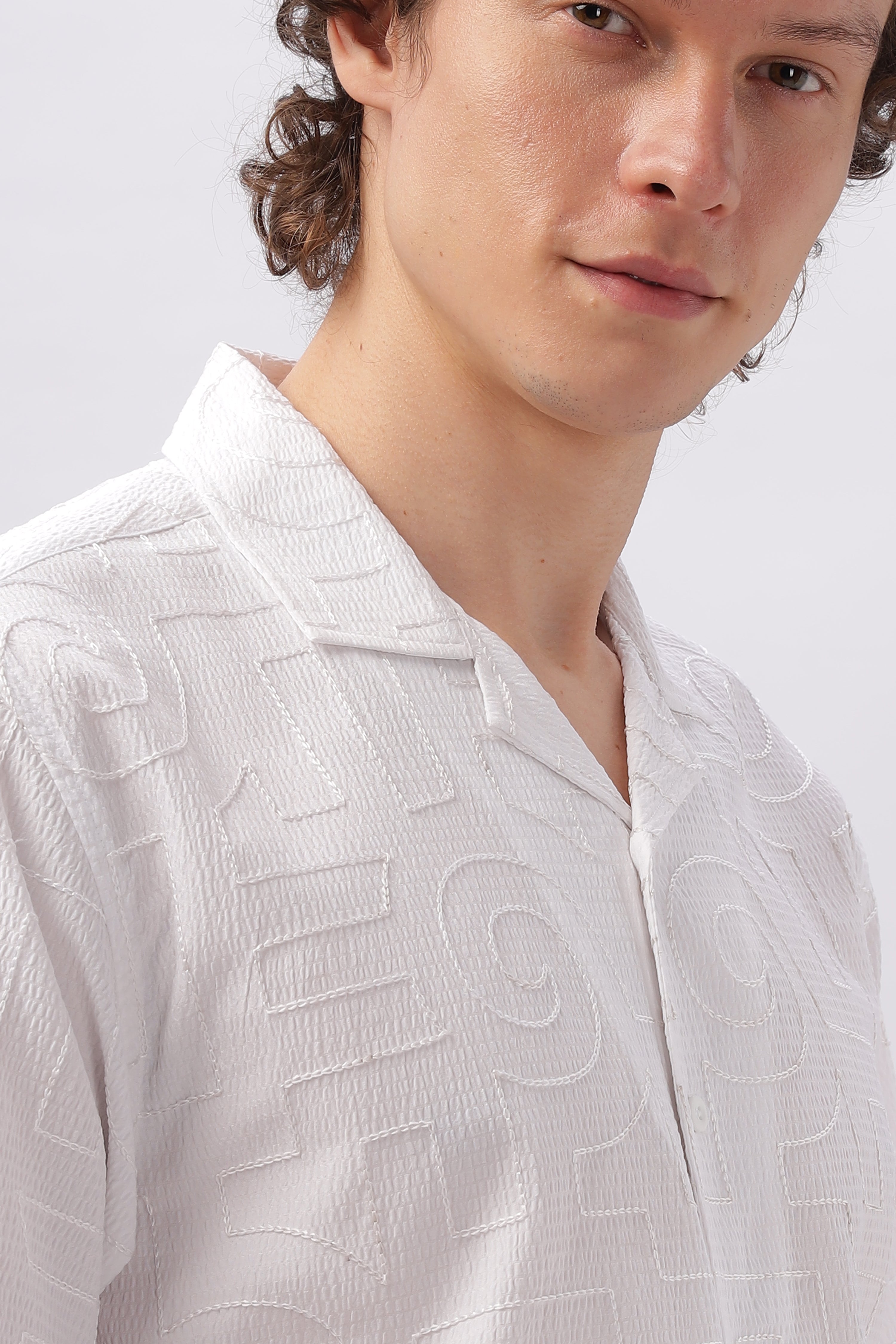 Cuban Collar Embroidery Half Sleeve Shirt