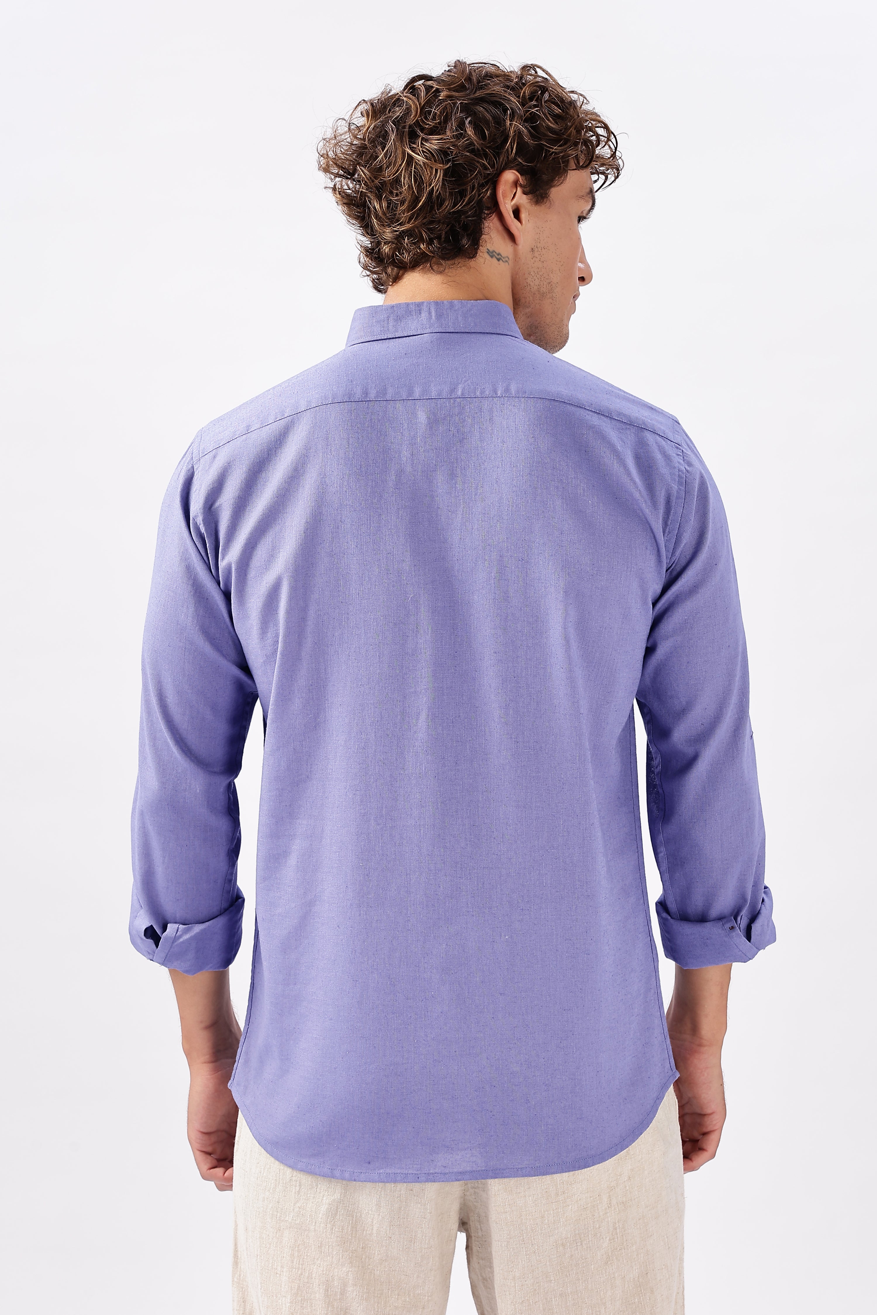 Porto Purple Cotton-Linen Essential Shirt