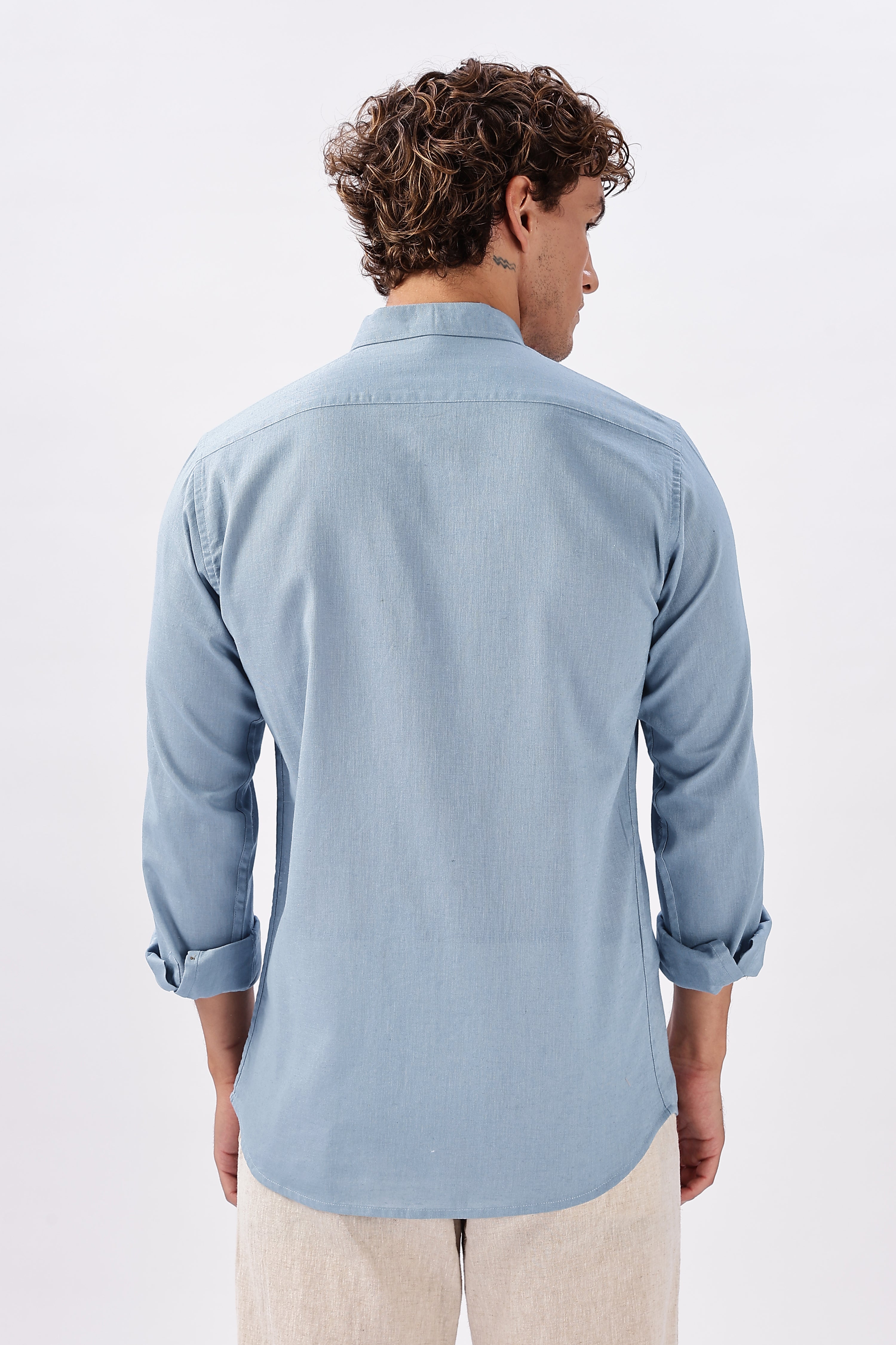 Geneva Blue Cotton-Linen Essential Shirt