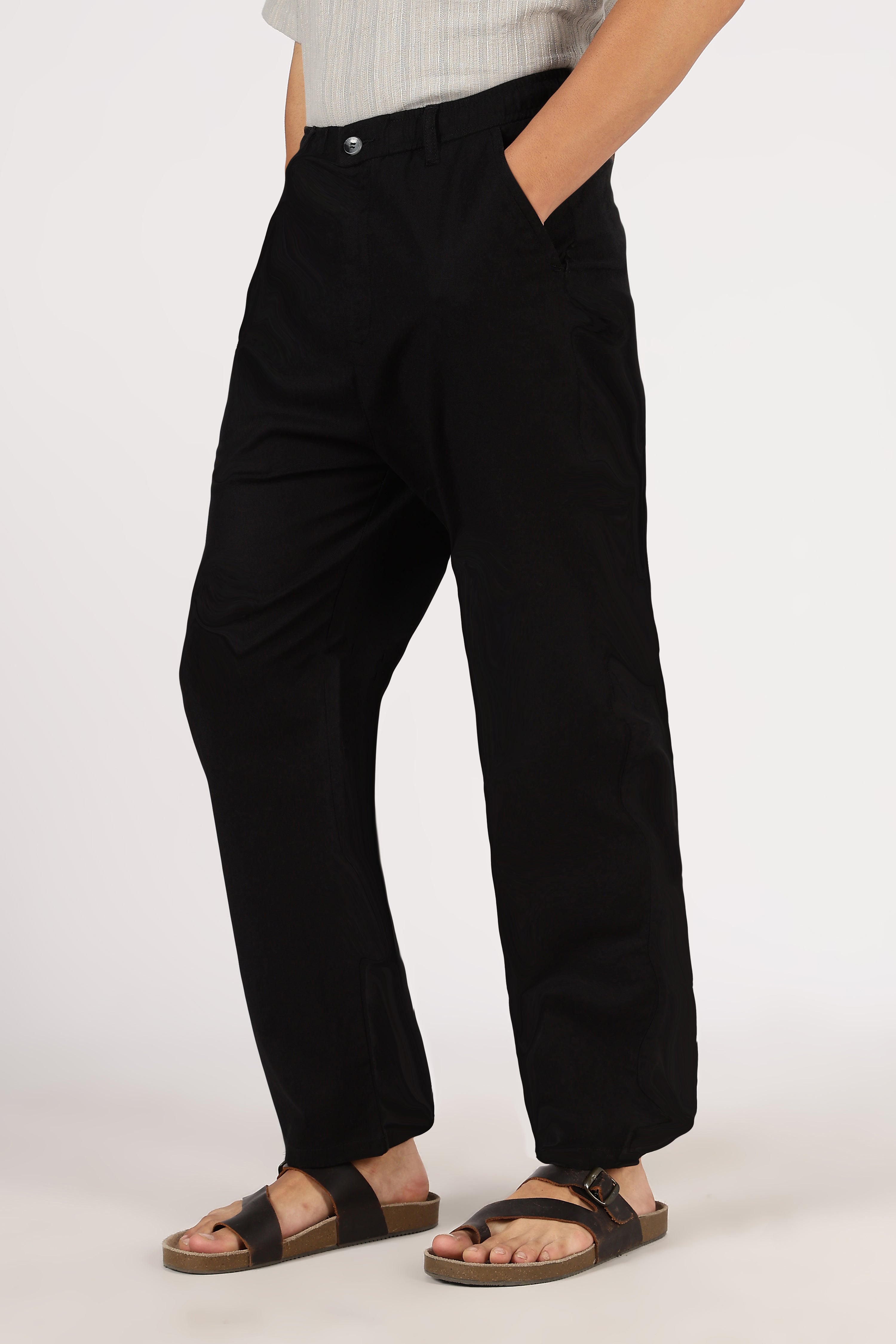 Linen-style 100% Cotton Relaxed Fit Black Pant