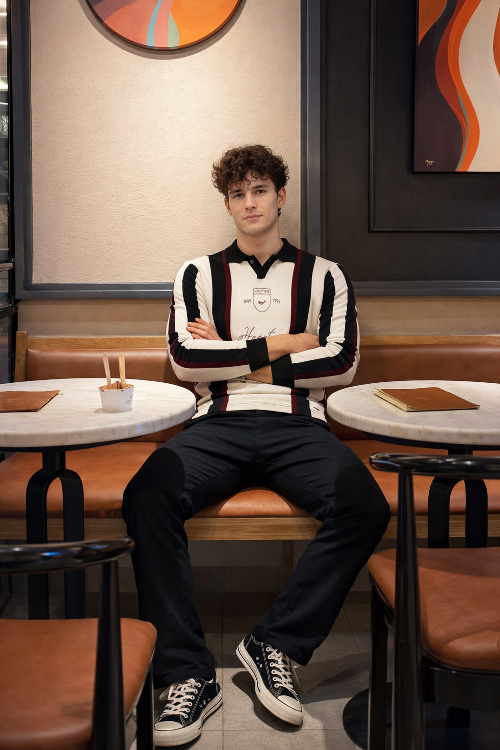 Heritage Crest Cream Striped Knit Polo