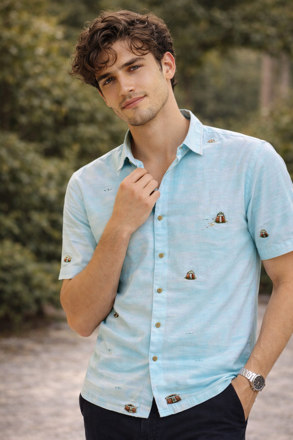 Aqua Drift Boat Printed Resort Shirt