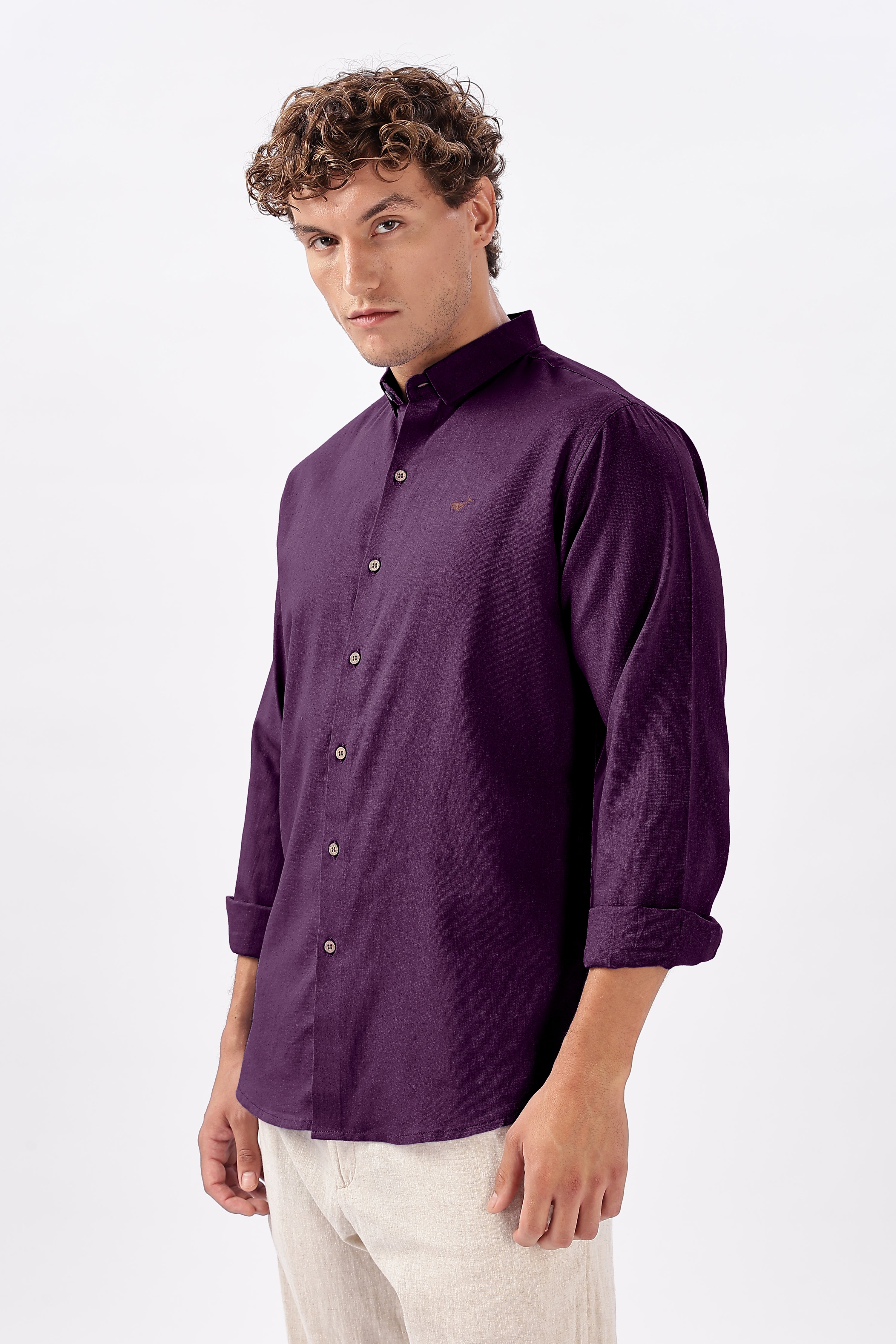Aubergine Cotton-Linen Essential Shirt
