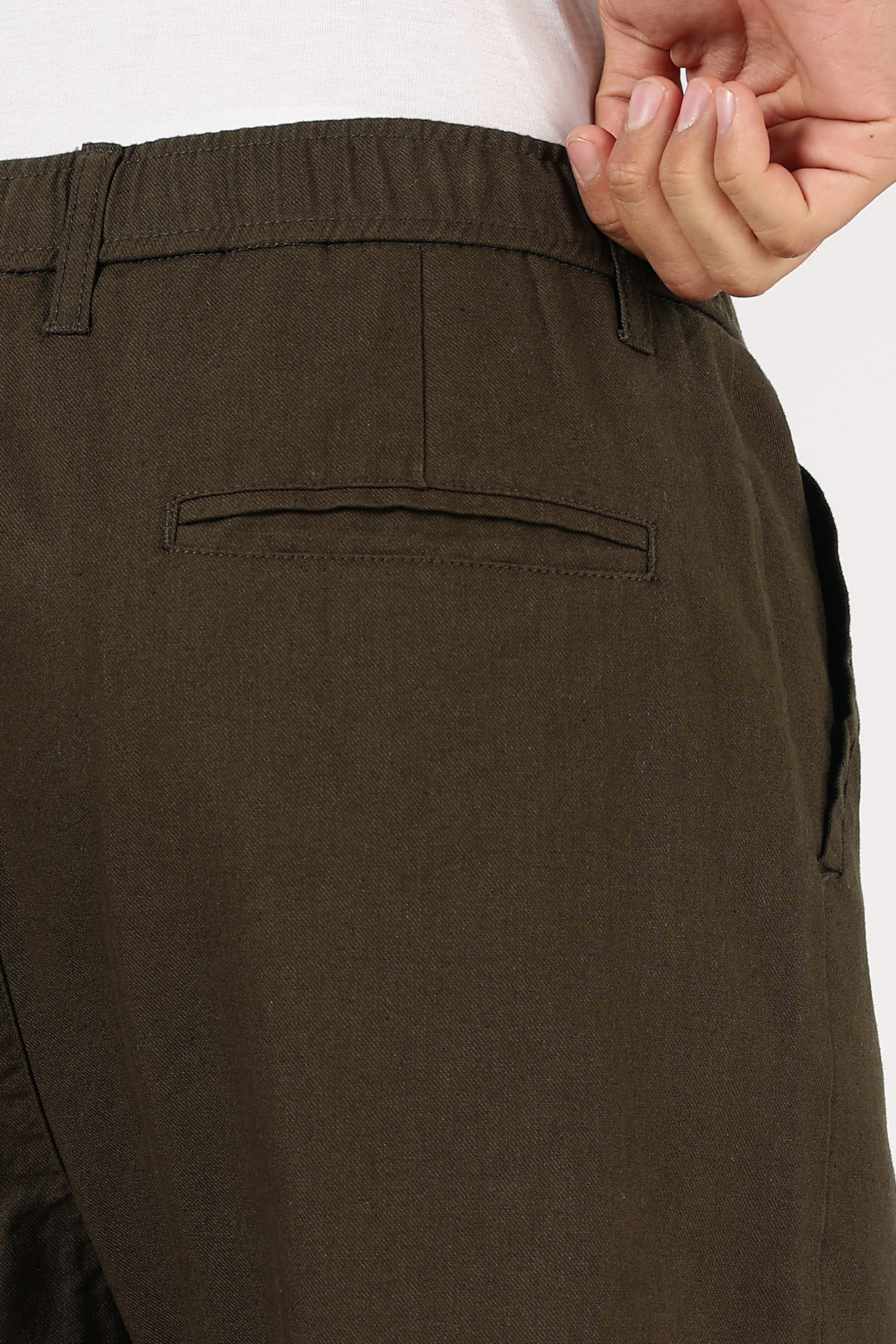 Linen-style 100% Cotton Relaxed Fit Olive Green Pant