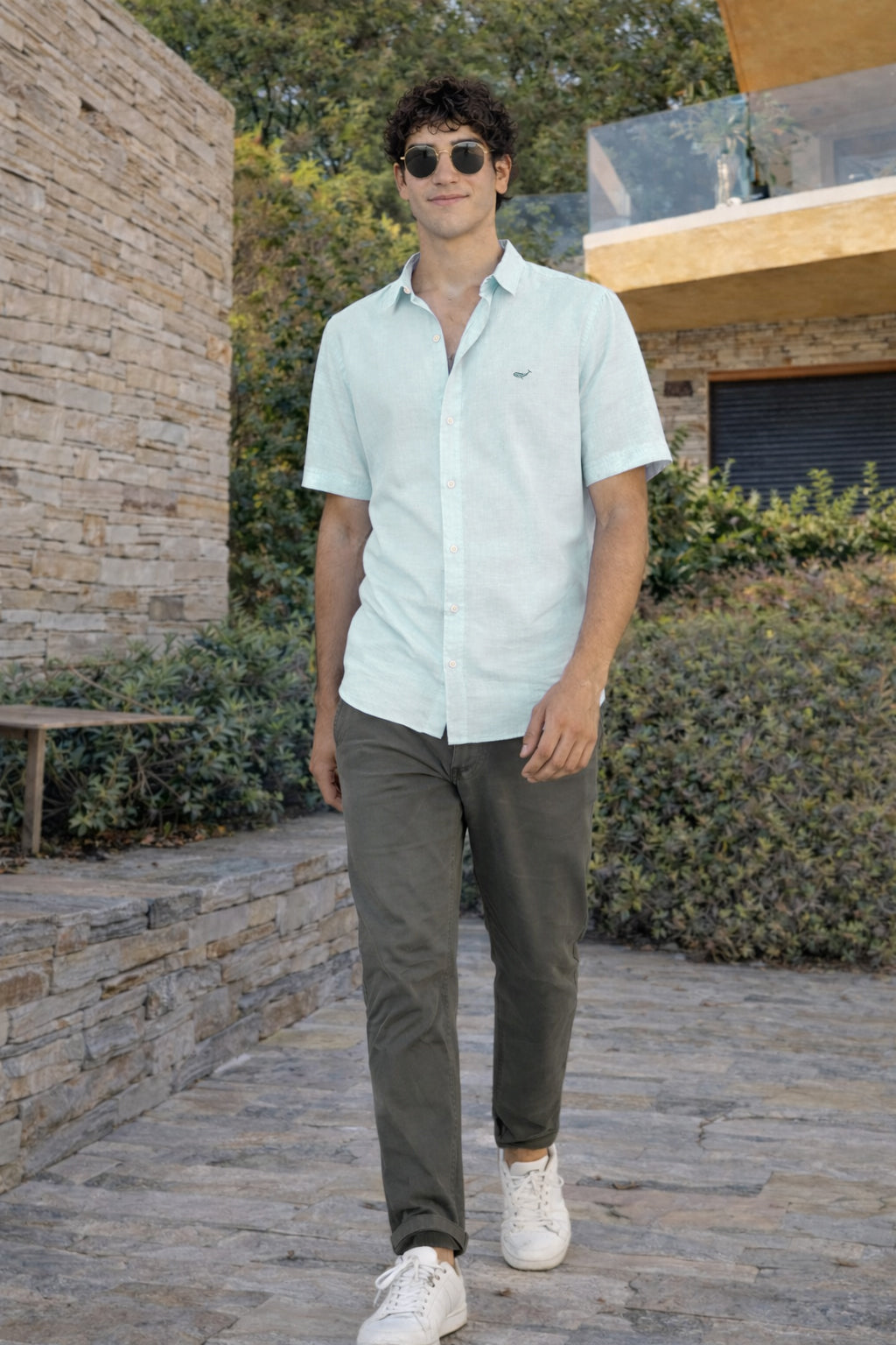 Coastal Drift Cotton-Linen Regular Fit Sky Blue Shirt