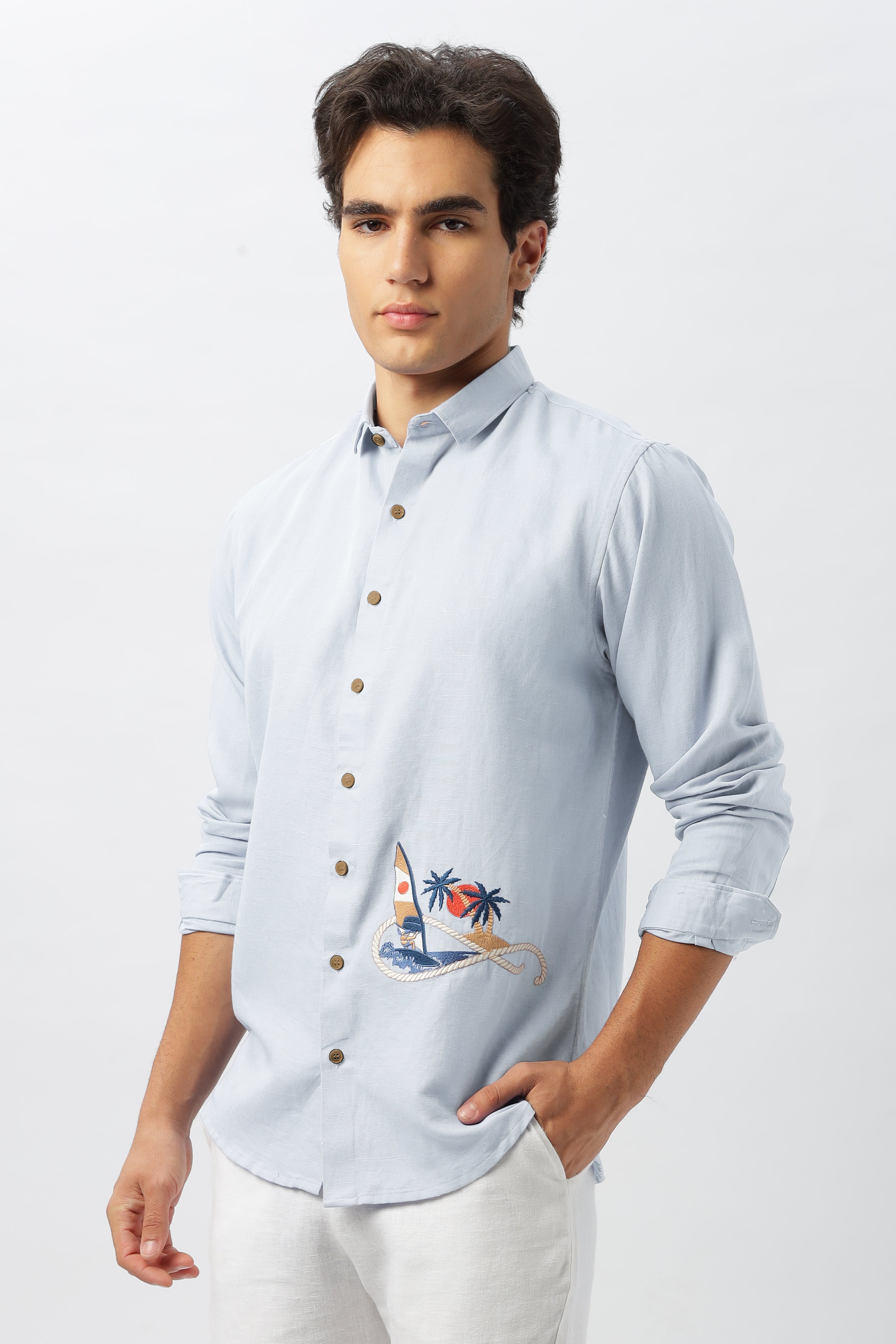 Sundown Sail Blue Embroidered Shirt
