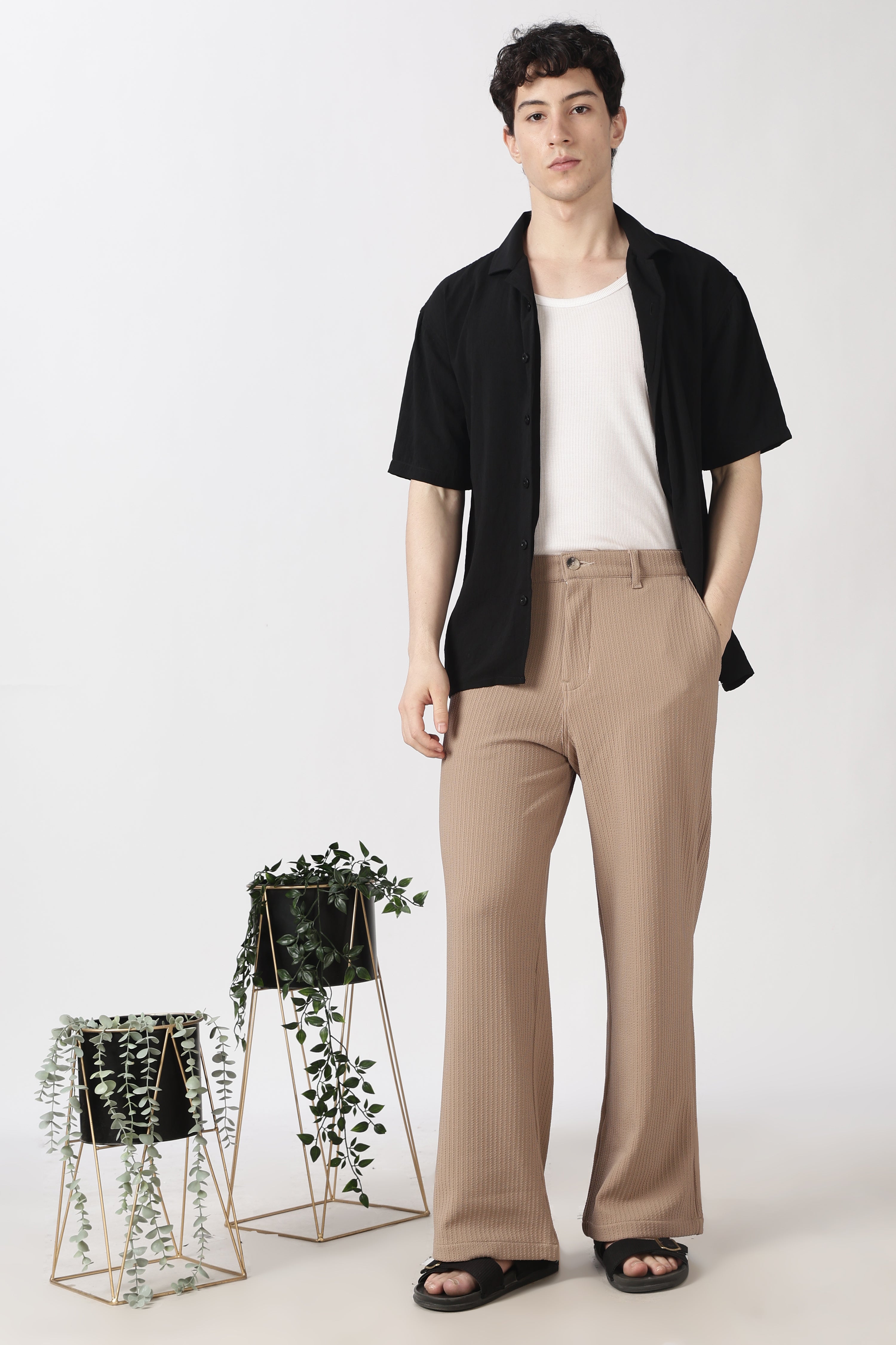 Coasta Textured Parallel Fit Brown Pants