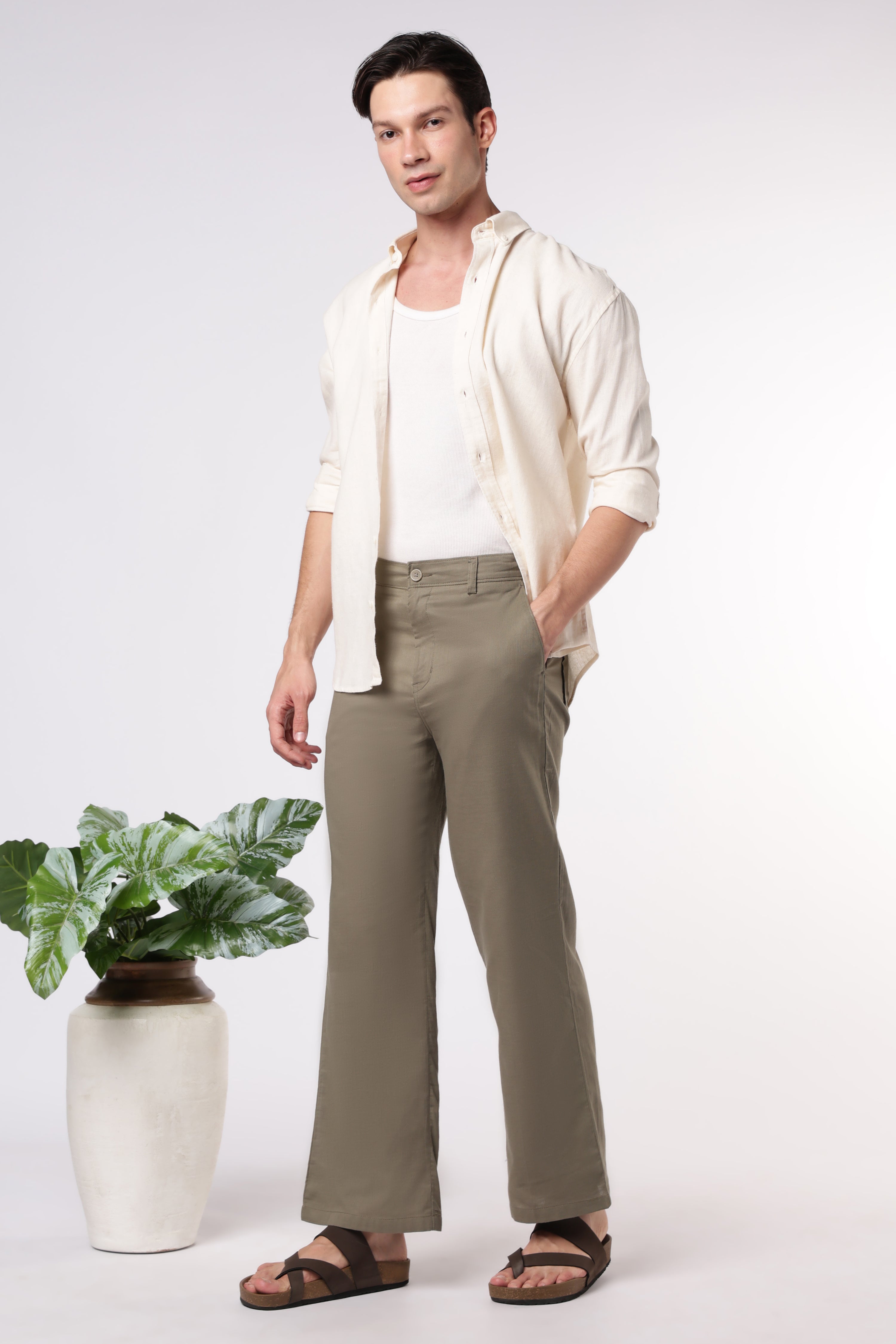 Linen-style 100% Cotton Straight Fit Mint Green Pant