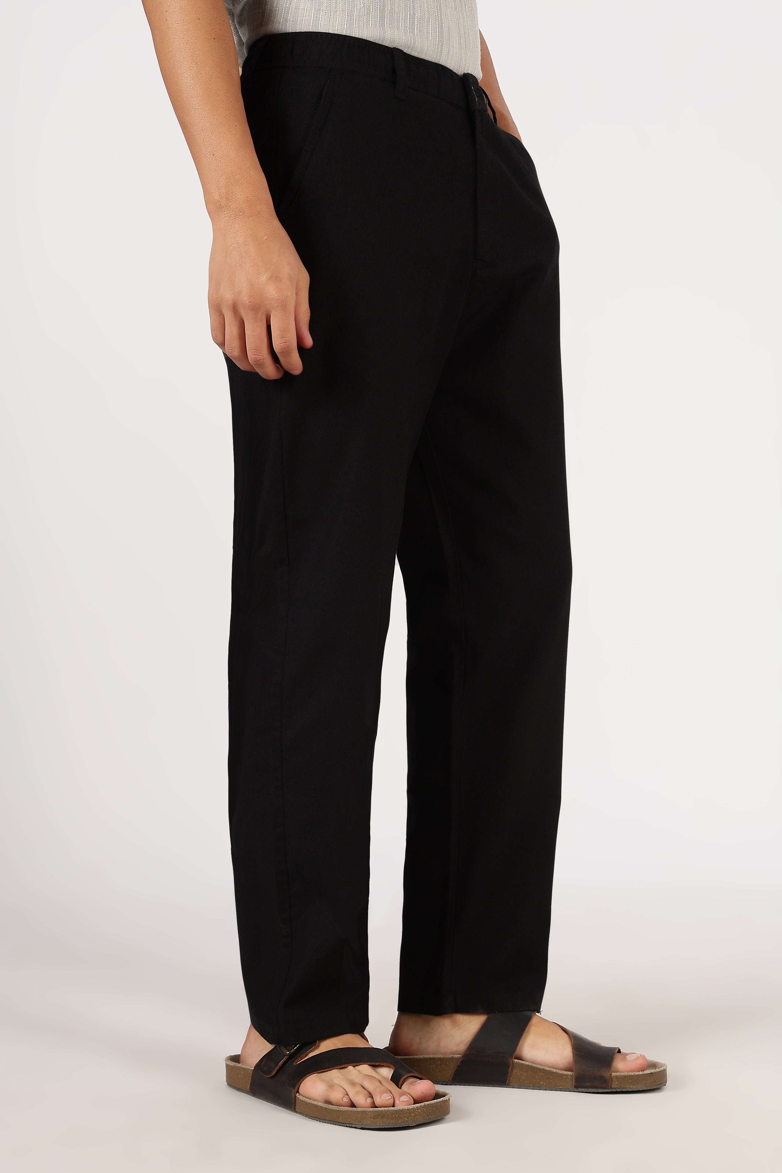 Linen-style 100% Cotton Relaxed Fit Black Pant