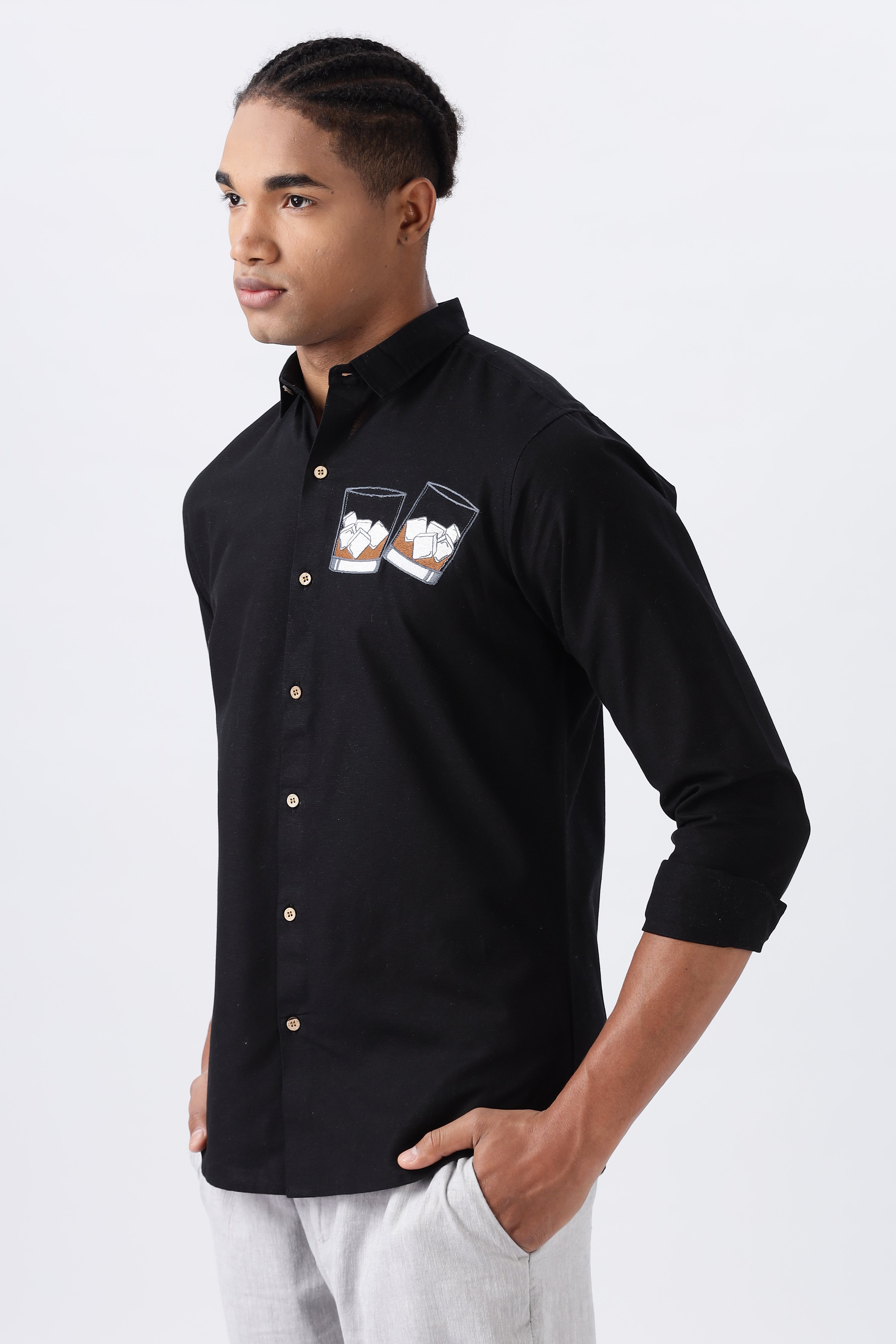 Whiskey Tales Black Embroidered Shirt