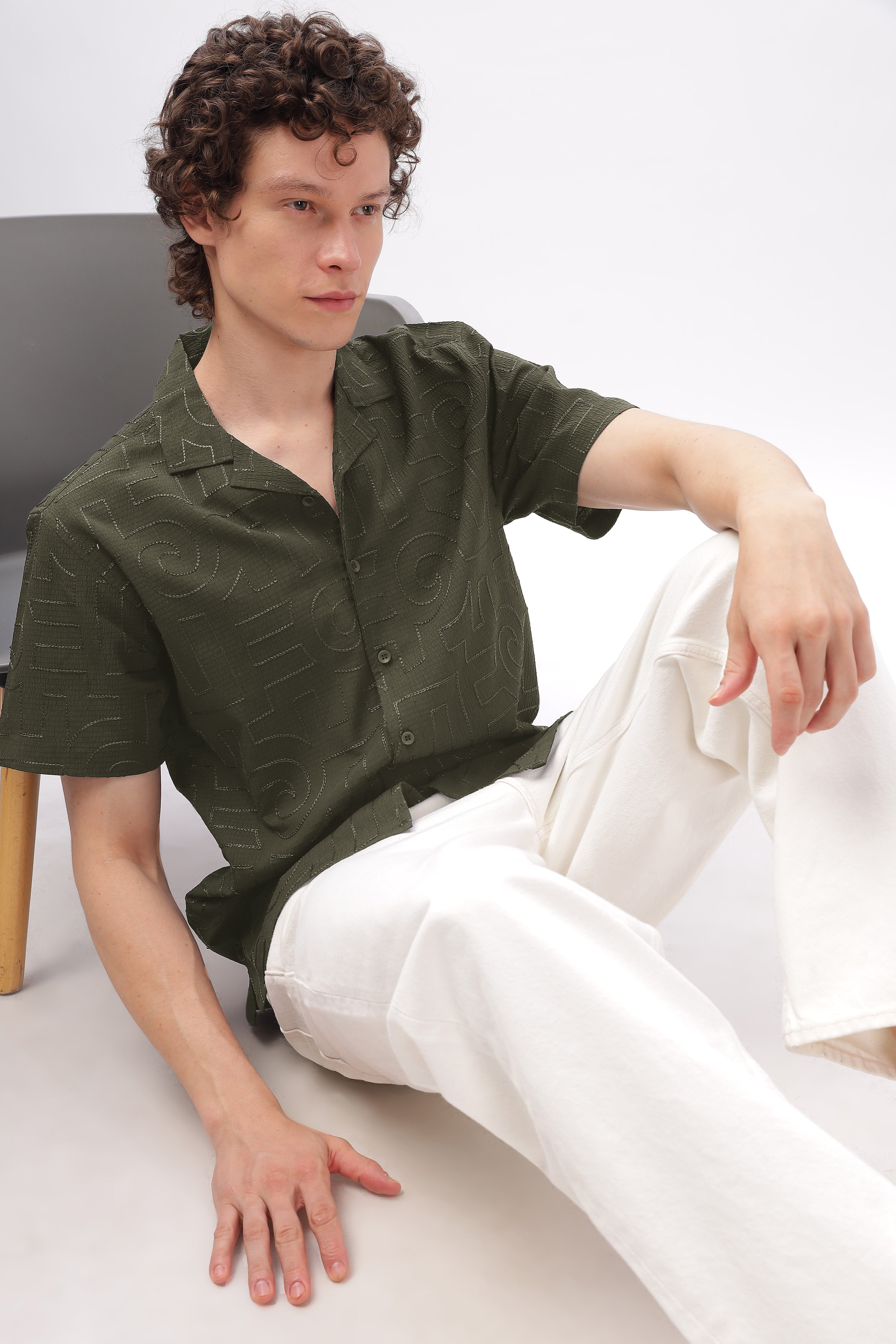 Cuban Collar Embroidery Half Sleeve Shirt