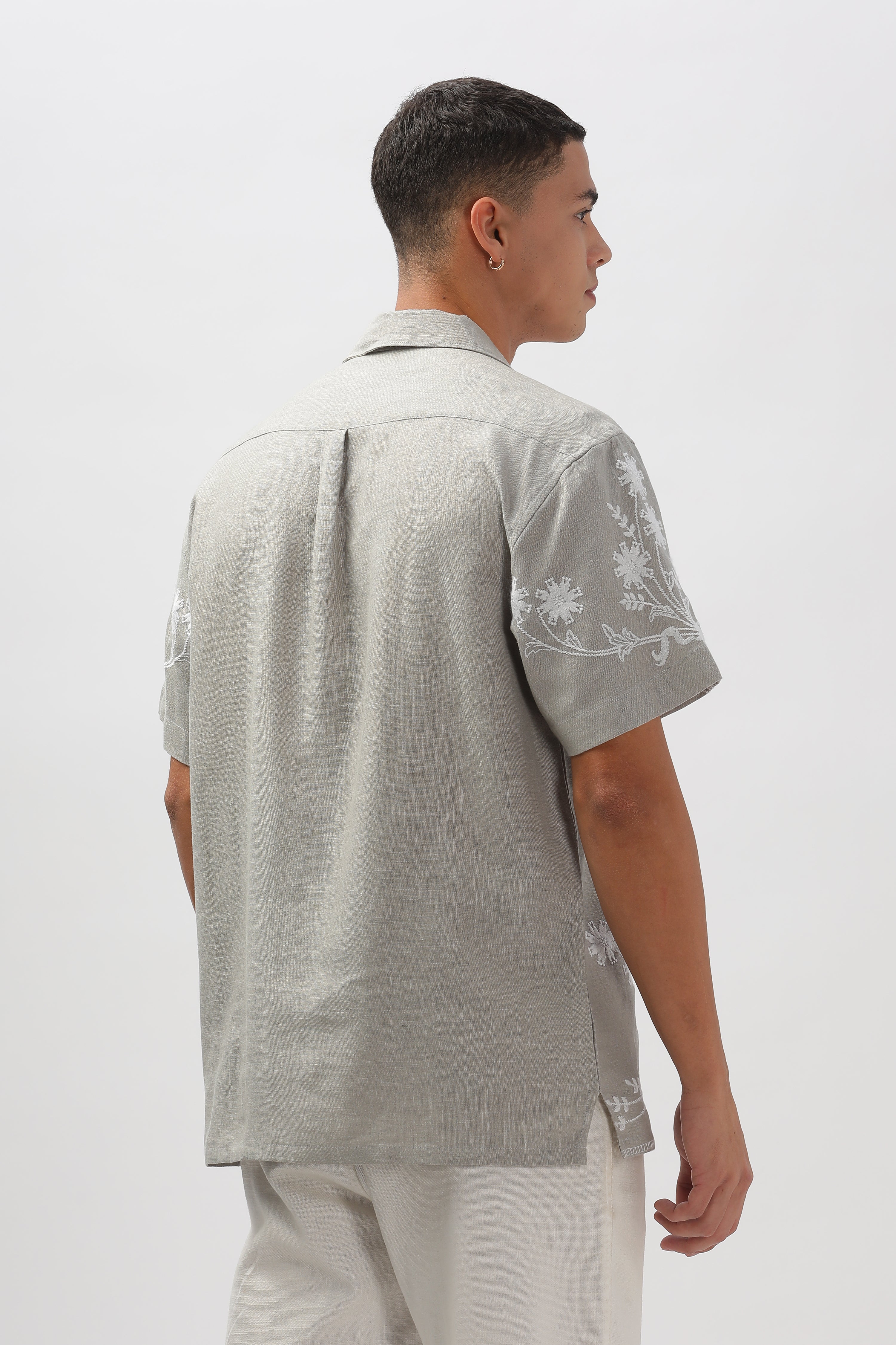 Valencia Grey All Over Embroidery Box Fit Shirt