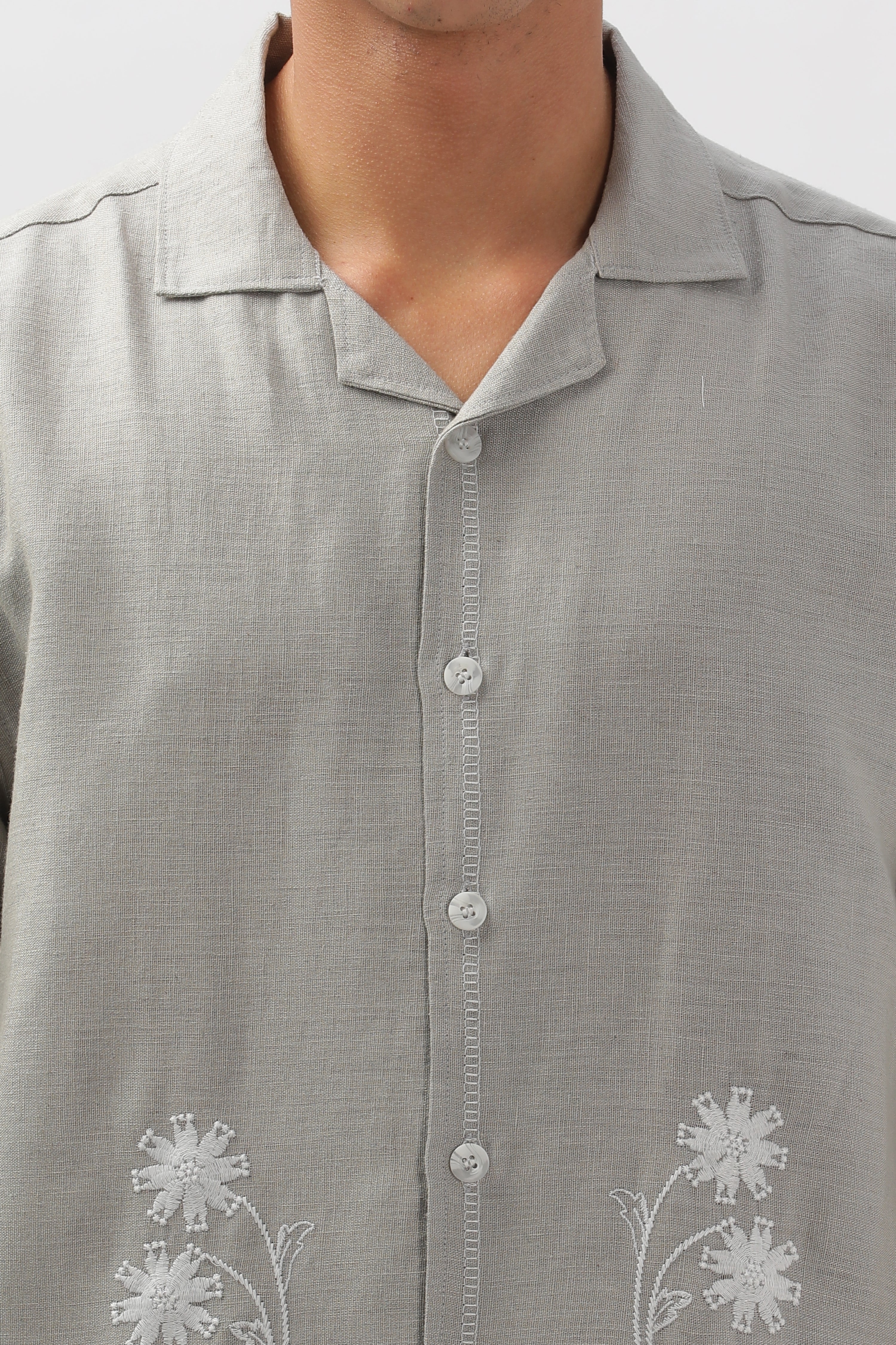 Valencia Grey All Over Embroidery Box Fit Shirt
