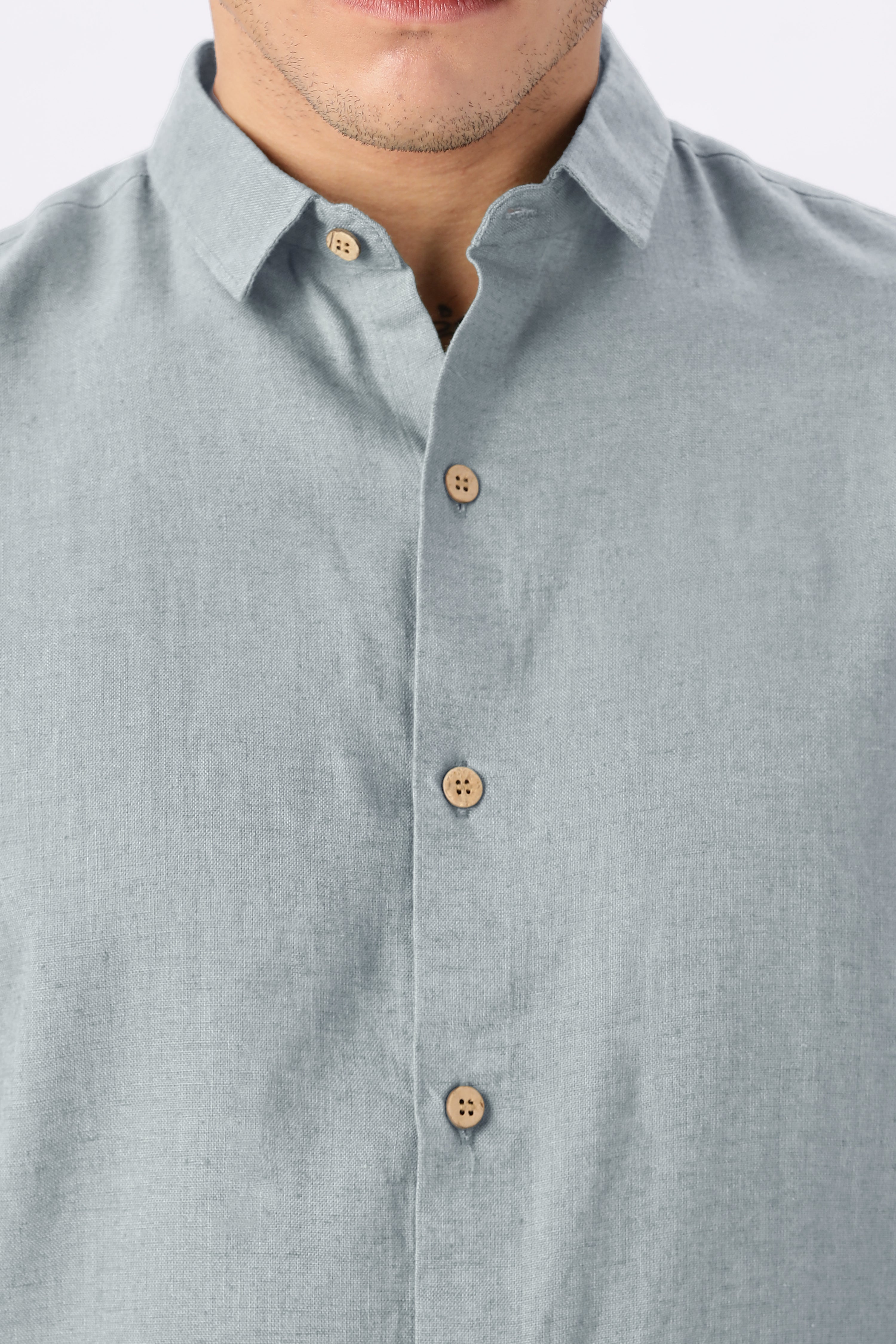 Minimal Sky Linen Blend No Logo Regular Fit Air Force Blue Shirt