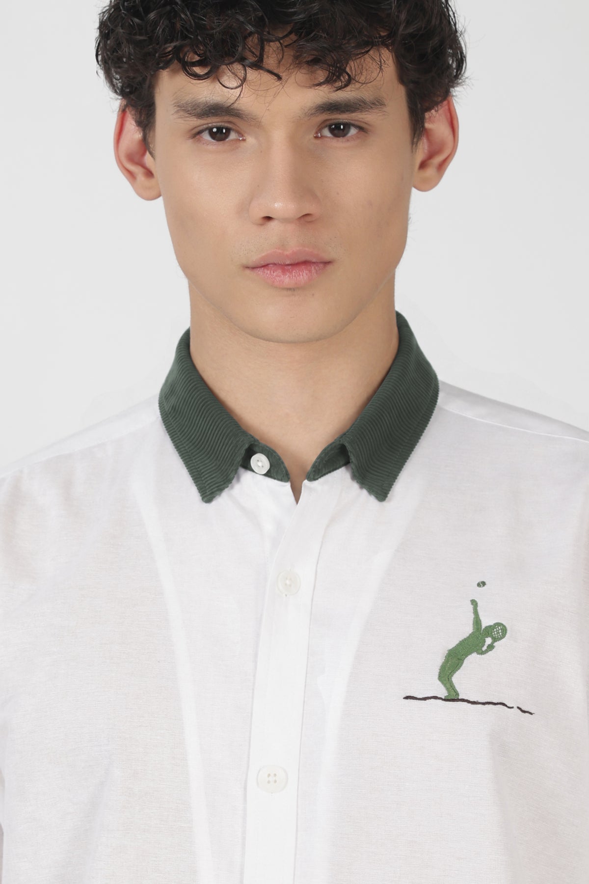 Court Play Tennis Cotton Box Fit White Embroidered Shirt