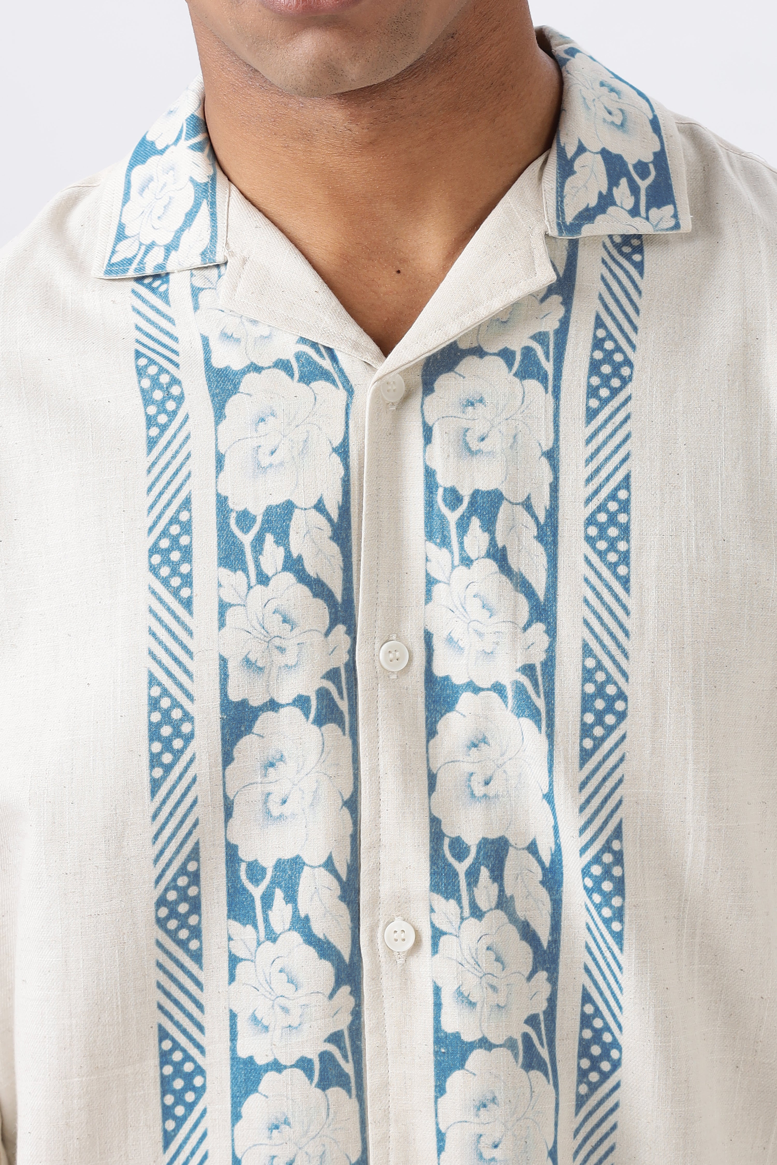 Bloom Summer Panel Cotton Box Fit Beige Shirt