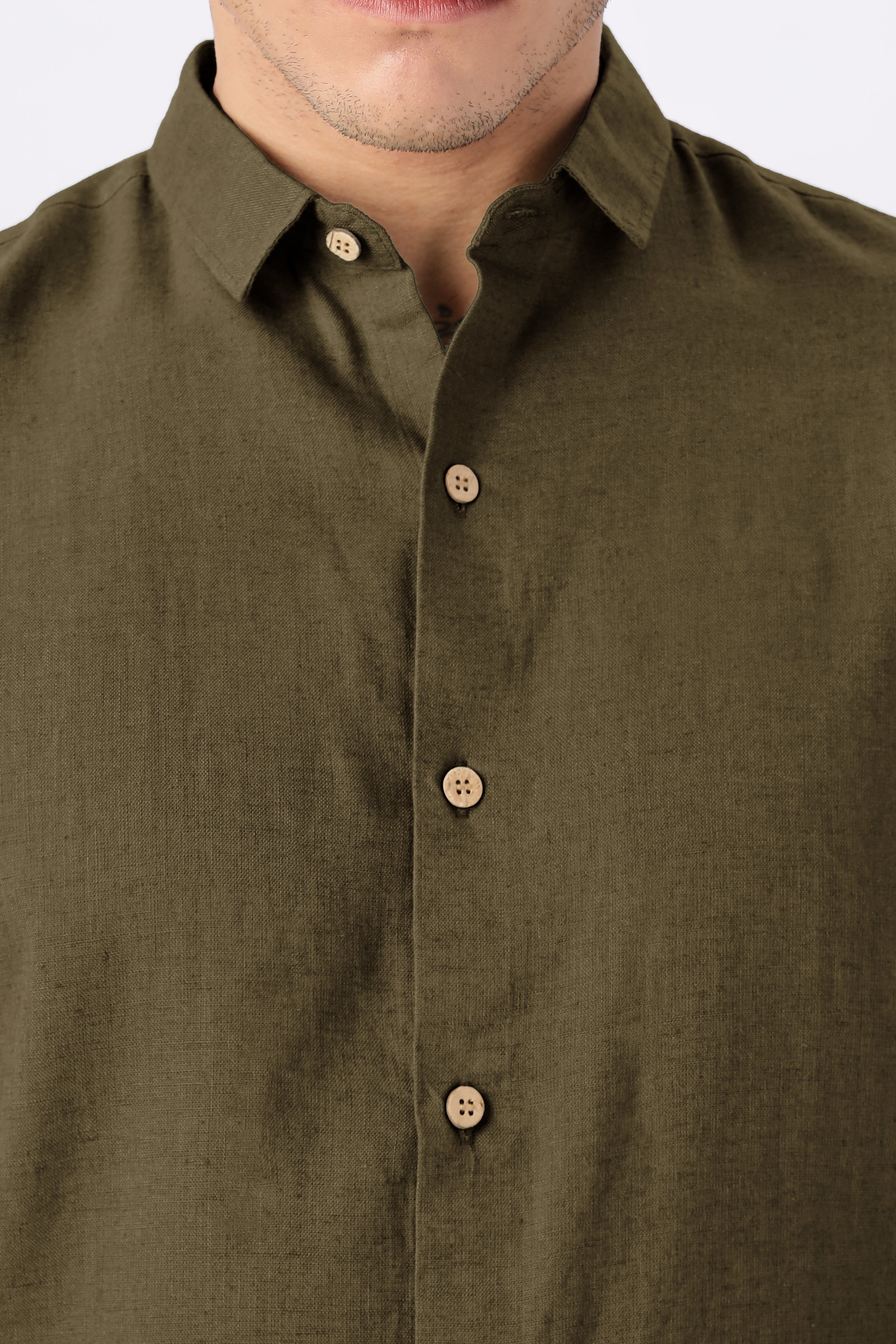 Olive Grove Linen Blend No Logo Regular Fit Green Shirt