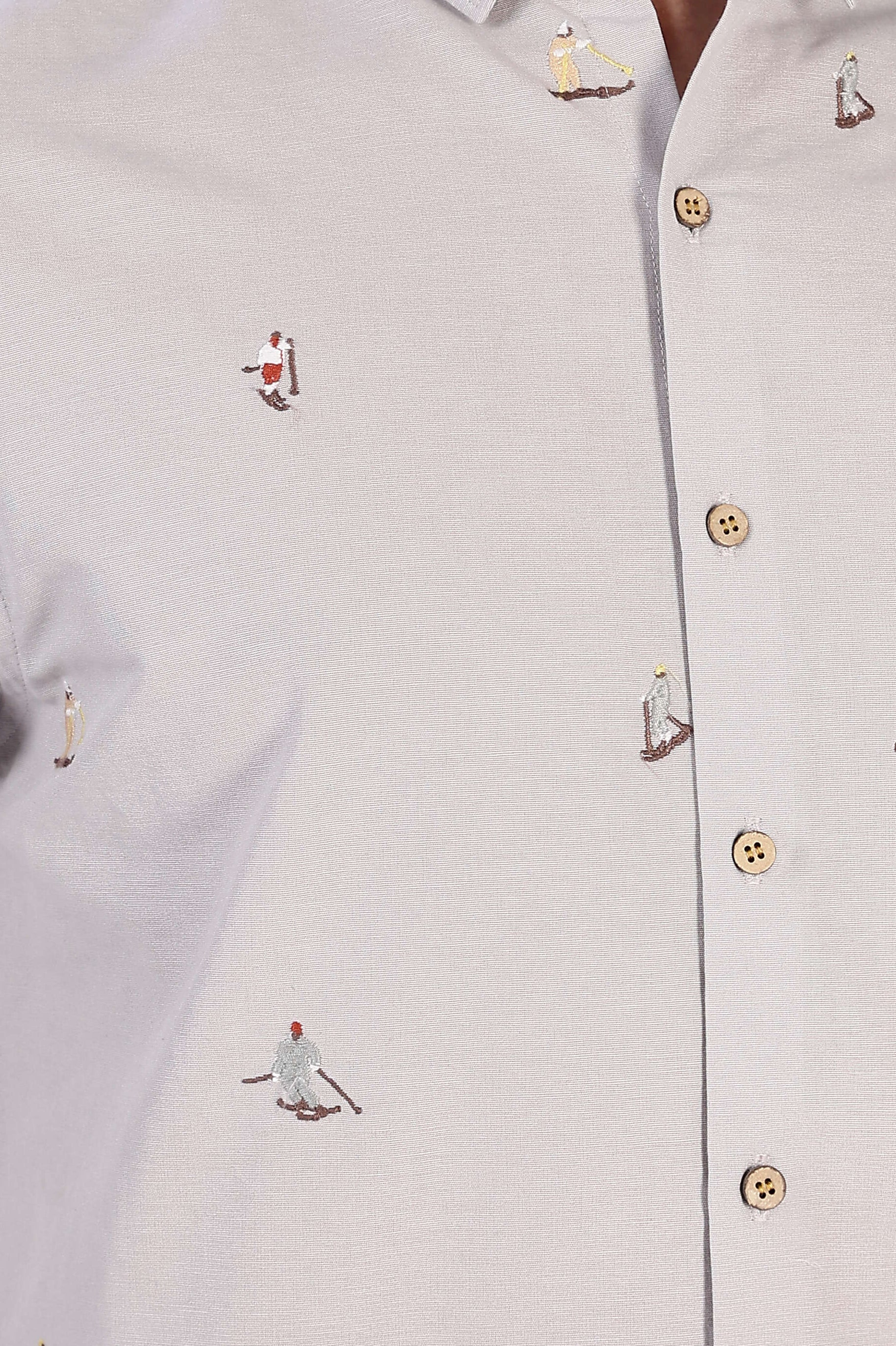 Grey Surfscape Motif Embroidered Cotton Shirt