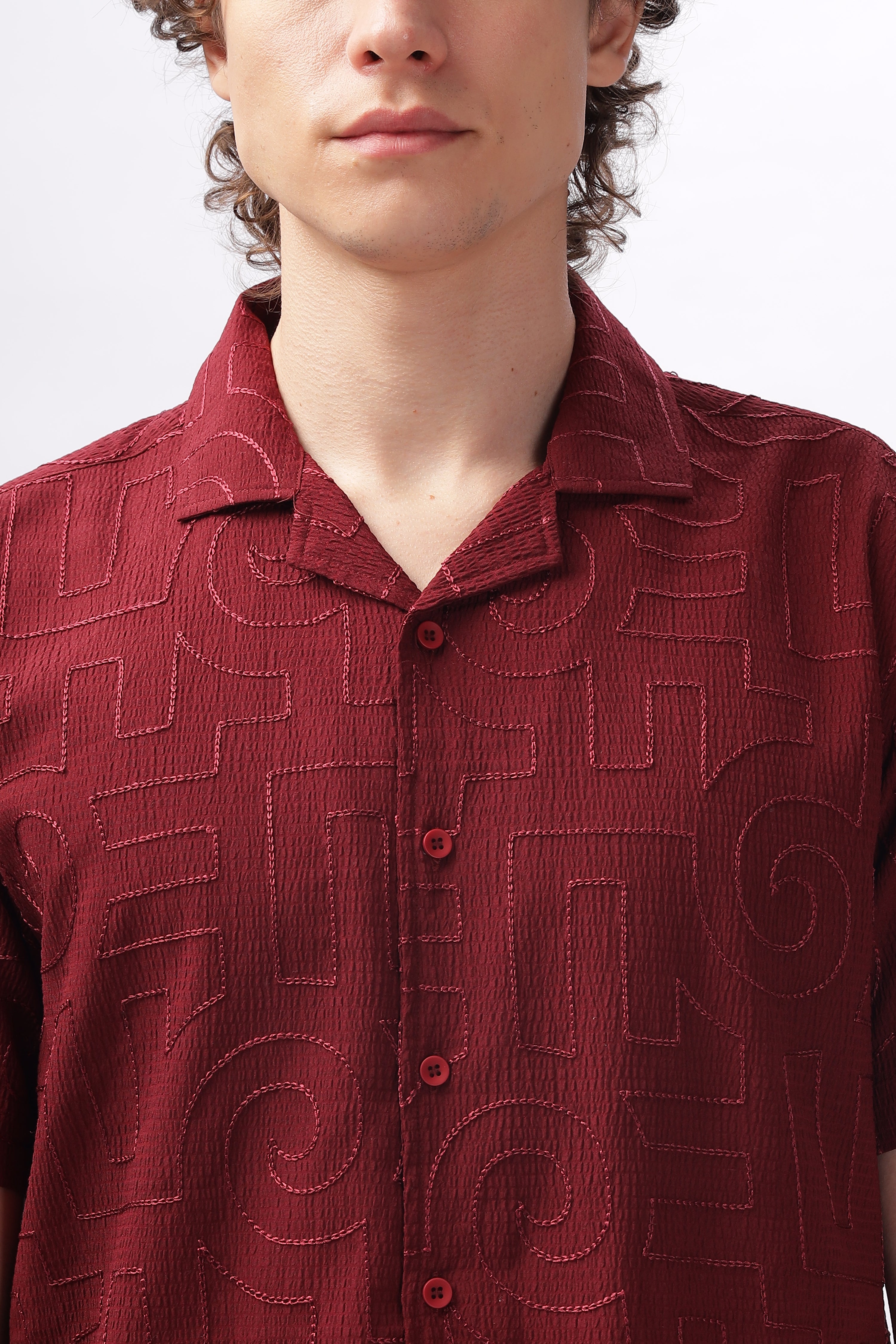 Cuban Collar Embroidery Half Sleeve Shirt