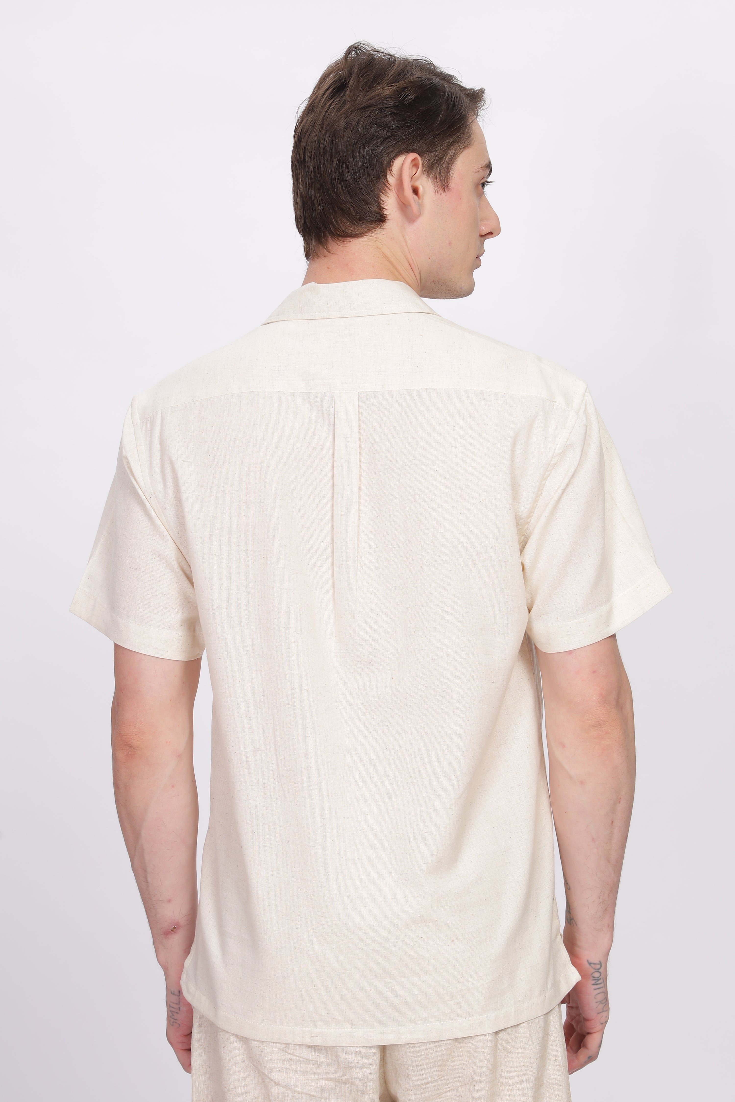 Milan Beige All-Over Embroidery Camp Collar Shirt