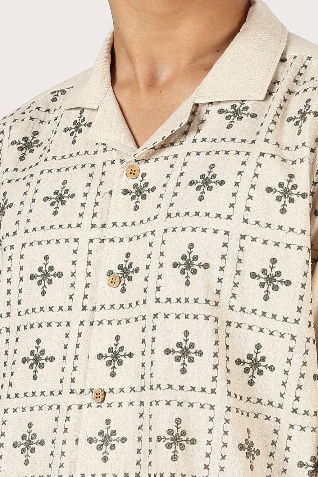 Heritage Grid Cotton Box Fit Beige Embroidered Shirt