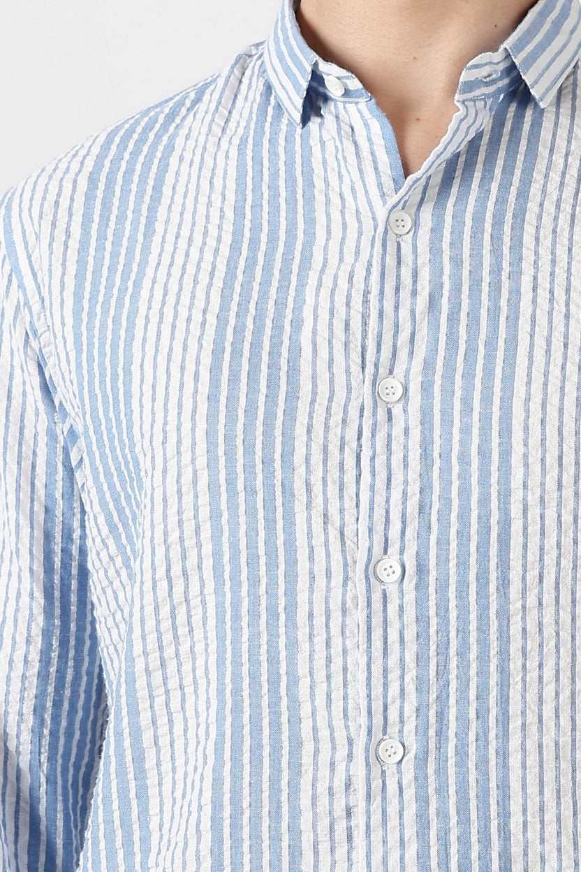 Seersucker Pinstripe Pure Cotton Regular Fit Striped Shirt