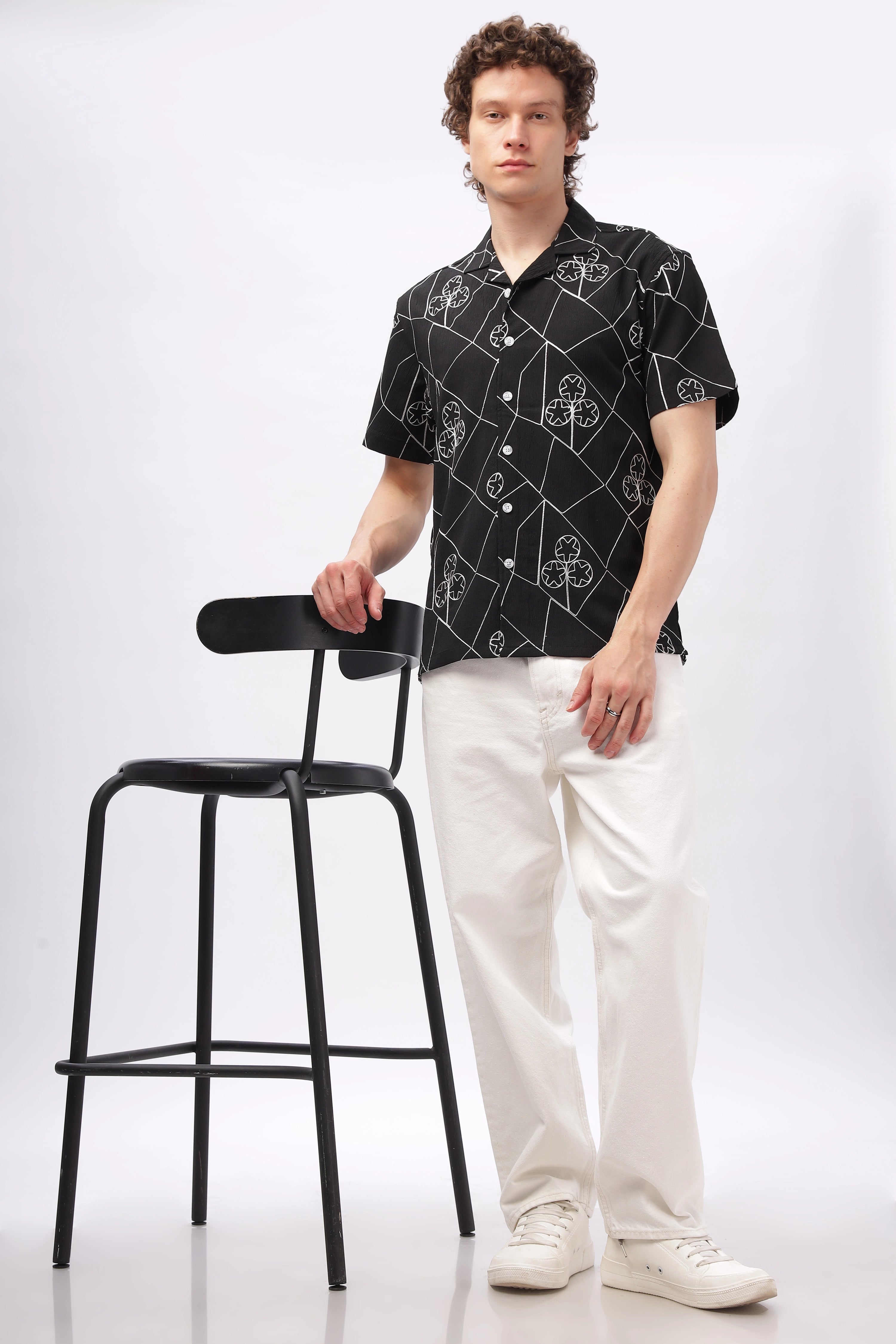 All Over Embroidery Camp Collar Shirt