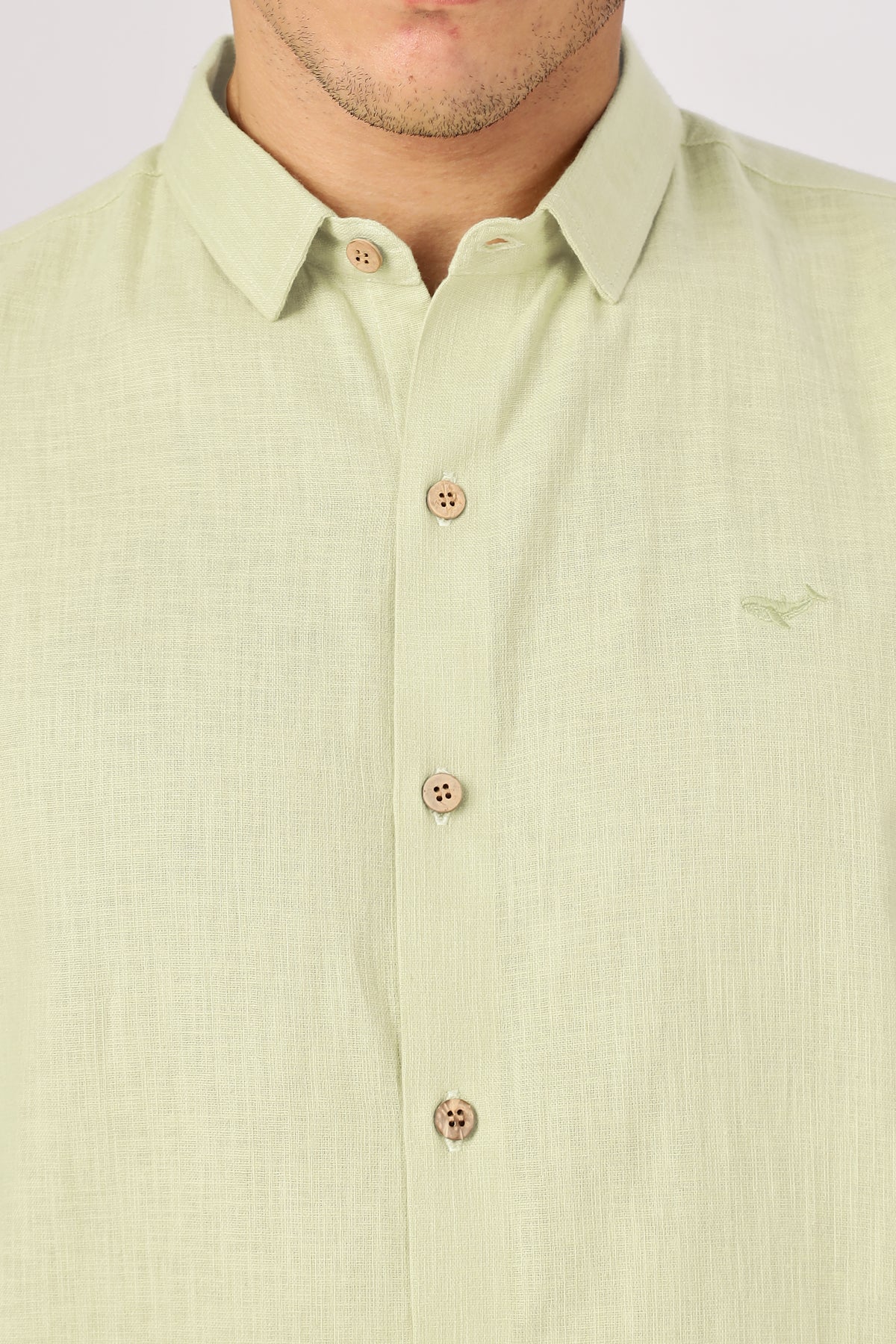 Light Green 100% Cotton Mock-Linen Essential Shirt