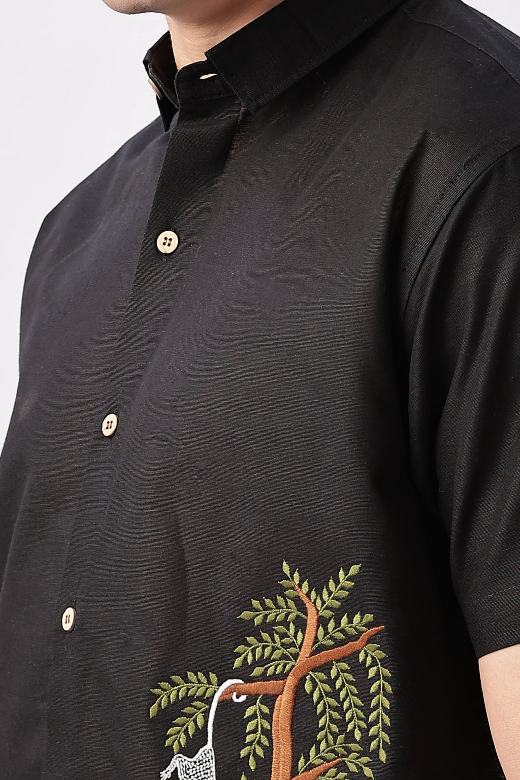 Banana Heist in Burma Cotton Regular Fit Black Embroidered Shirt