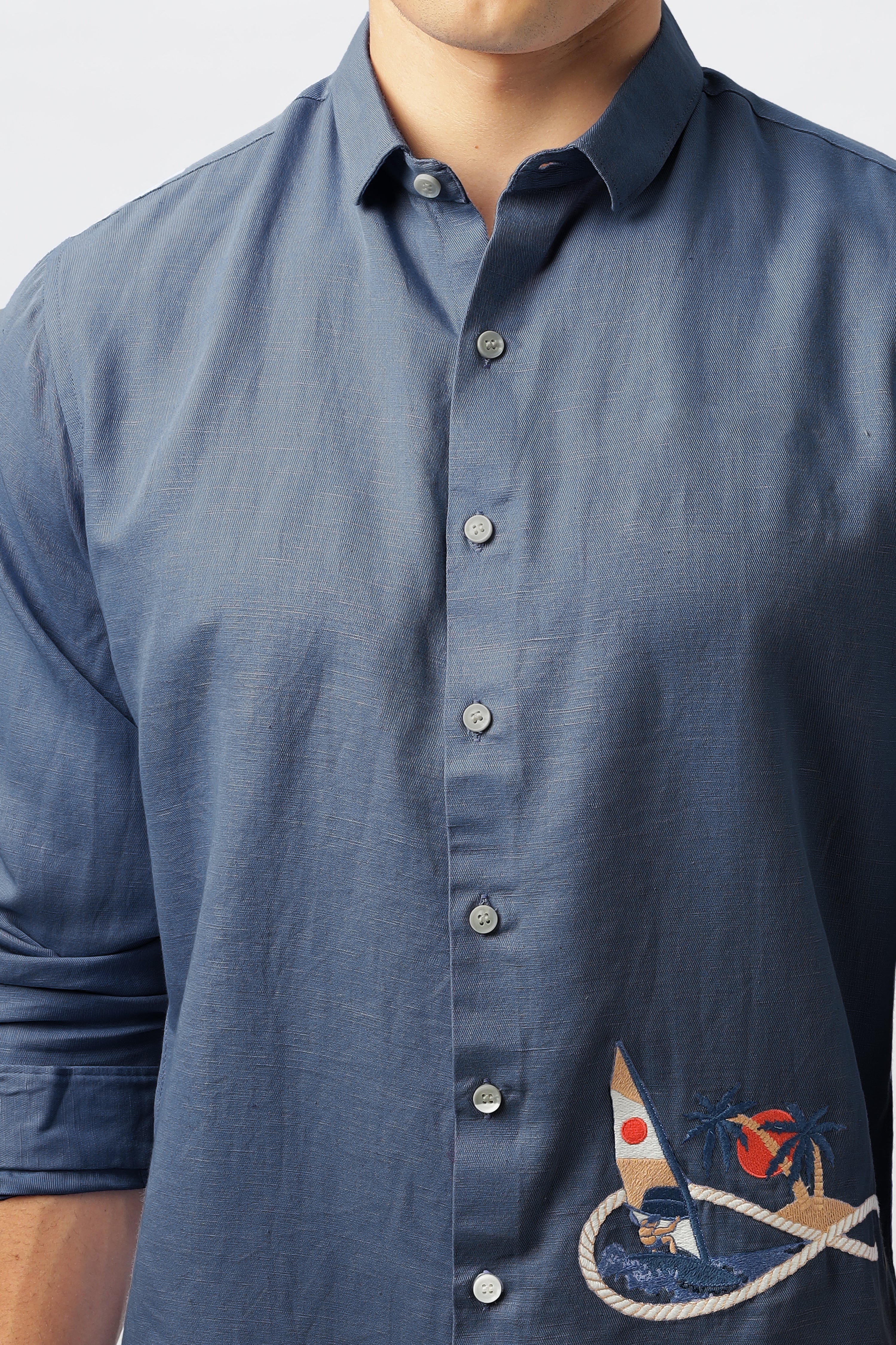 Sundown Sail Blue Embroidered Shirt