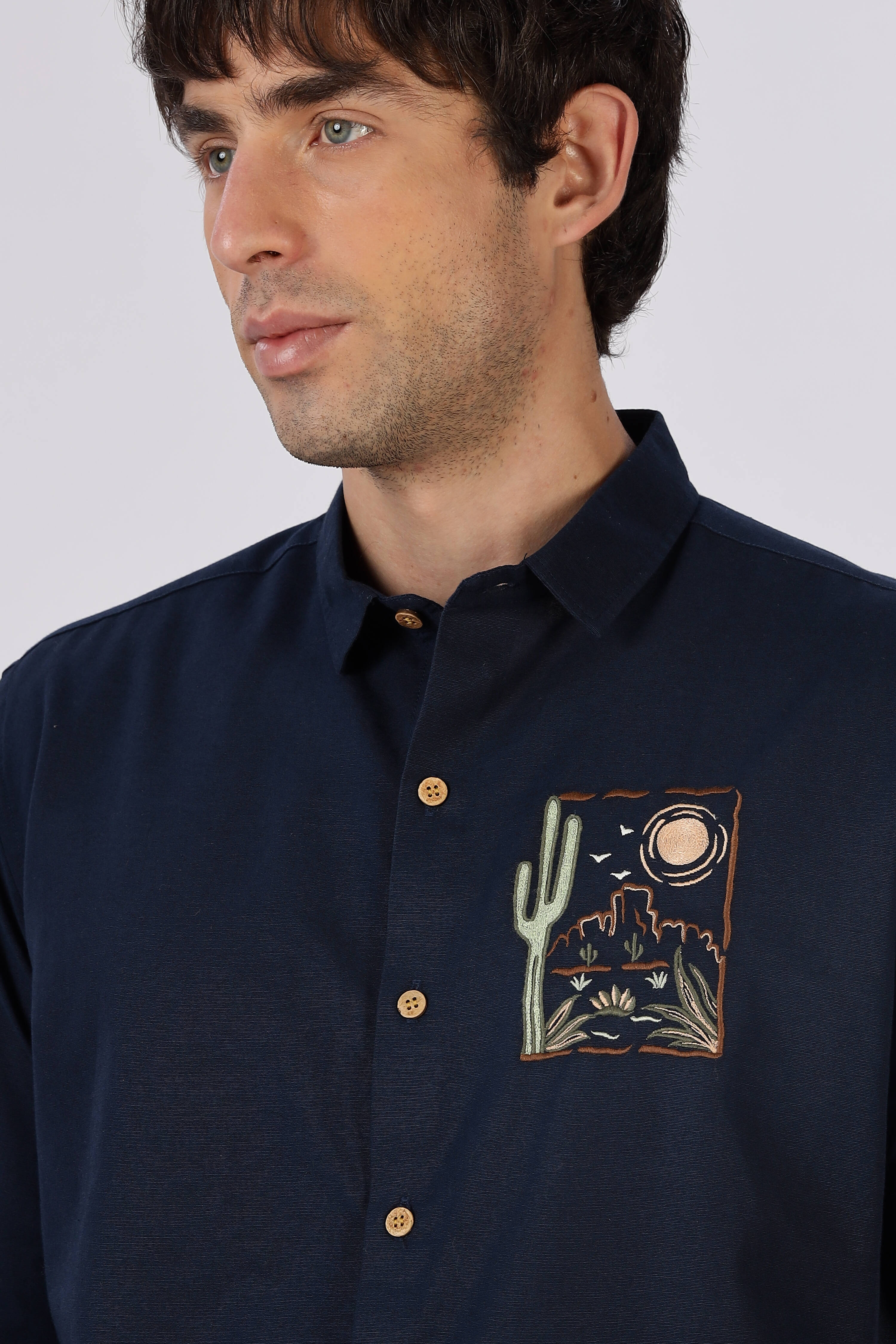 Midnight Mesa Embroidered Indigo Stripe Shirt