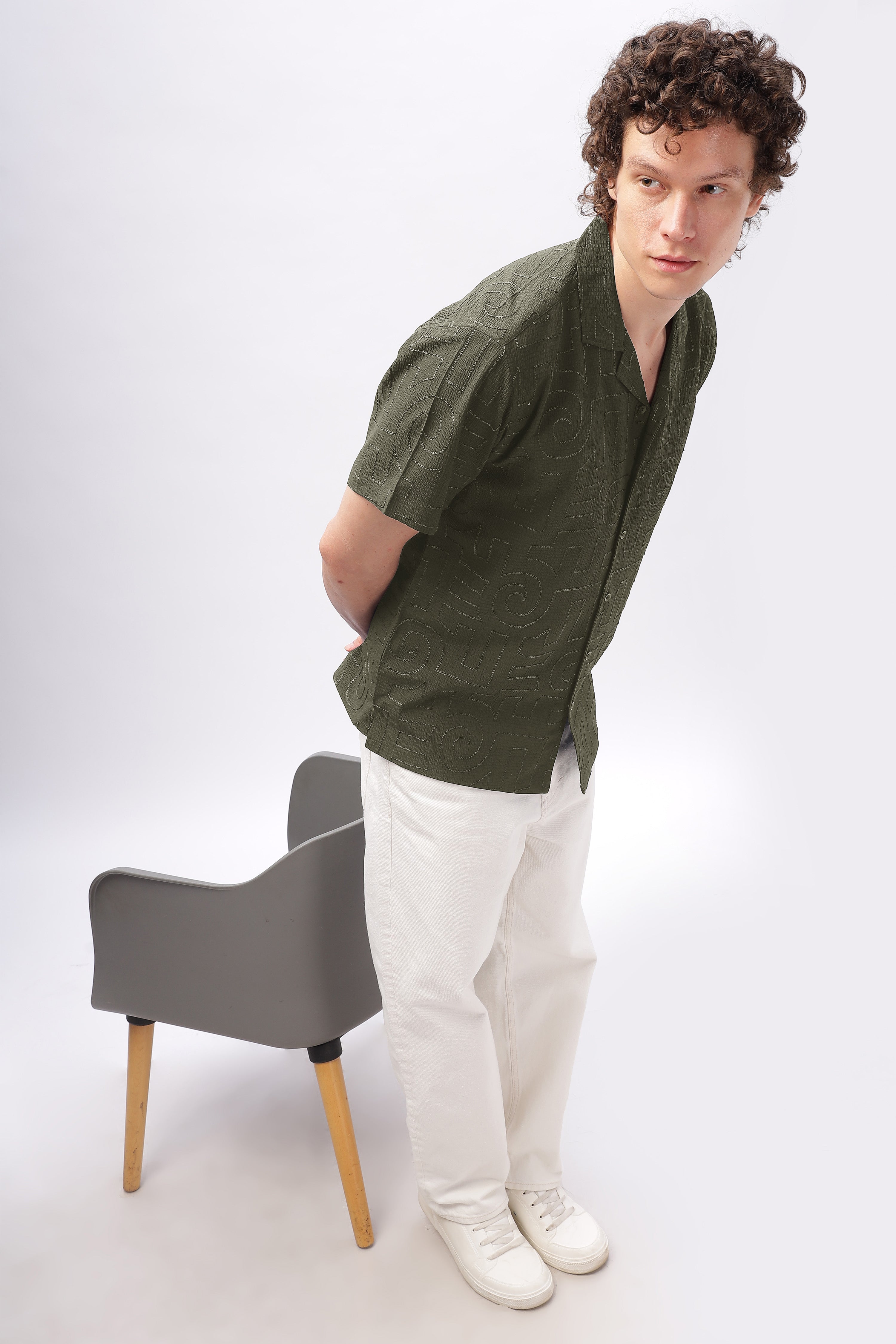 Cuban Collar Embroidery Half Sleeve Shirt