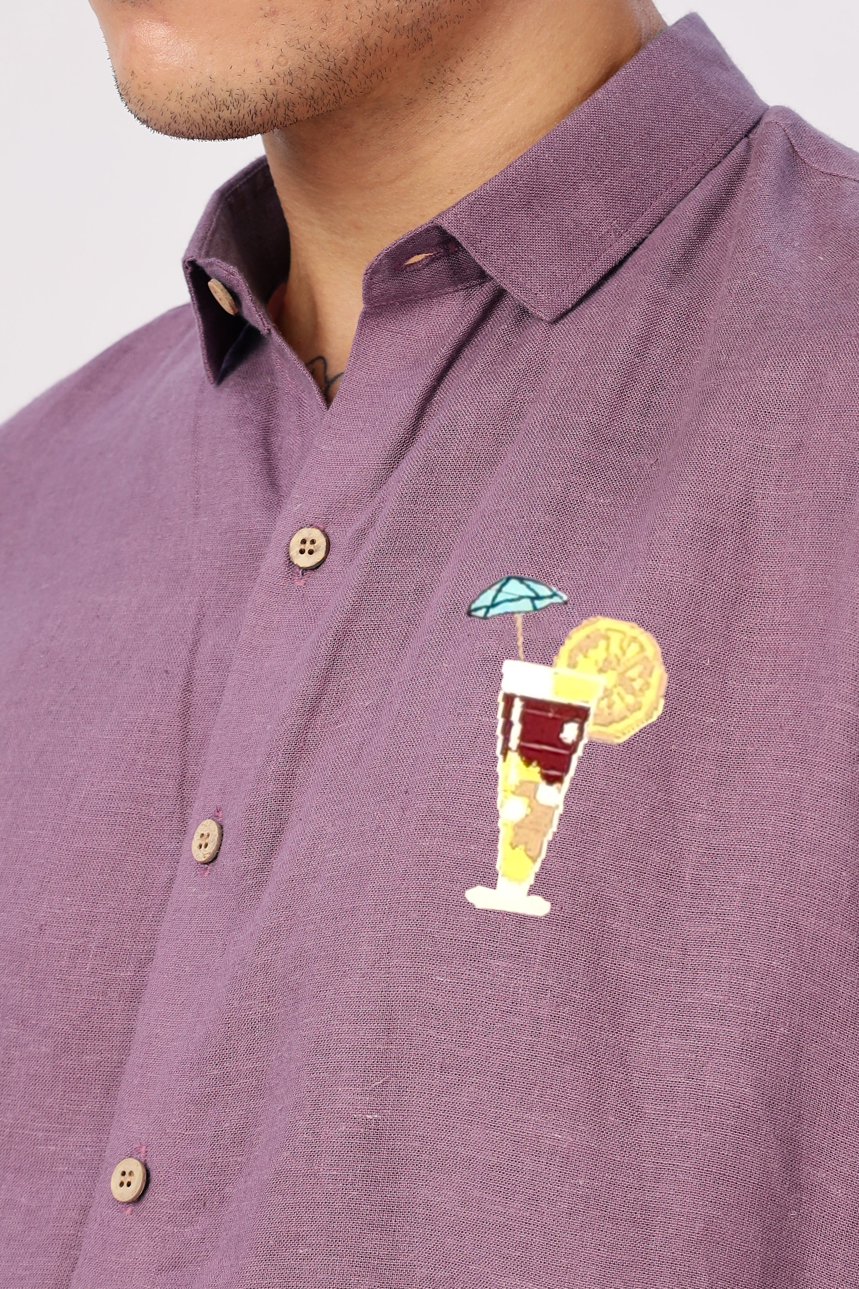 Sundowner Cocktail Cotton Regular Fit Lavender Embroidered Shirt