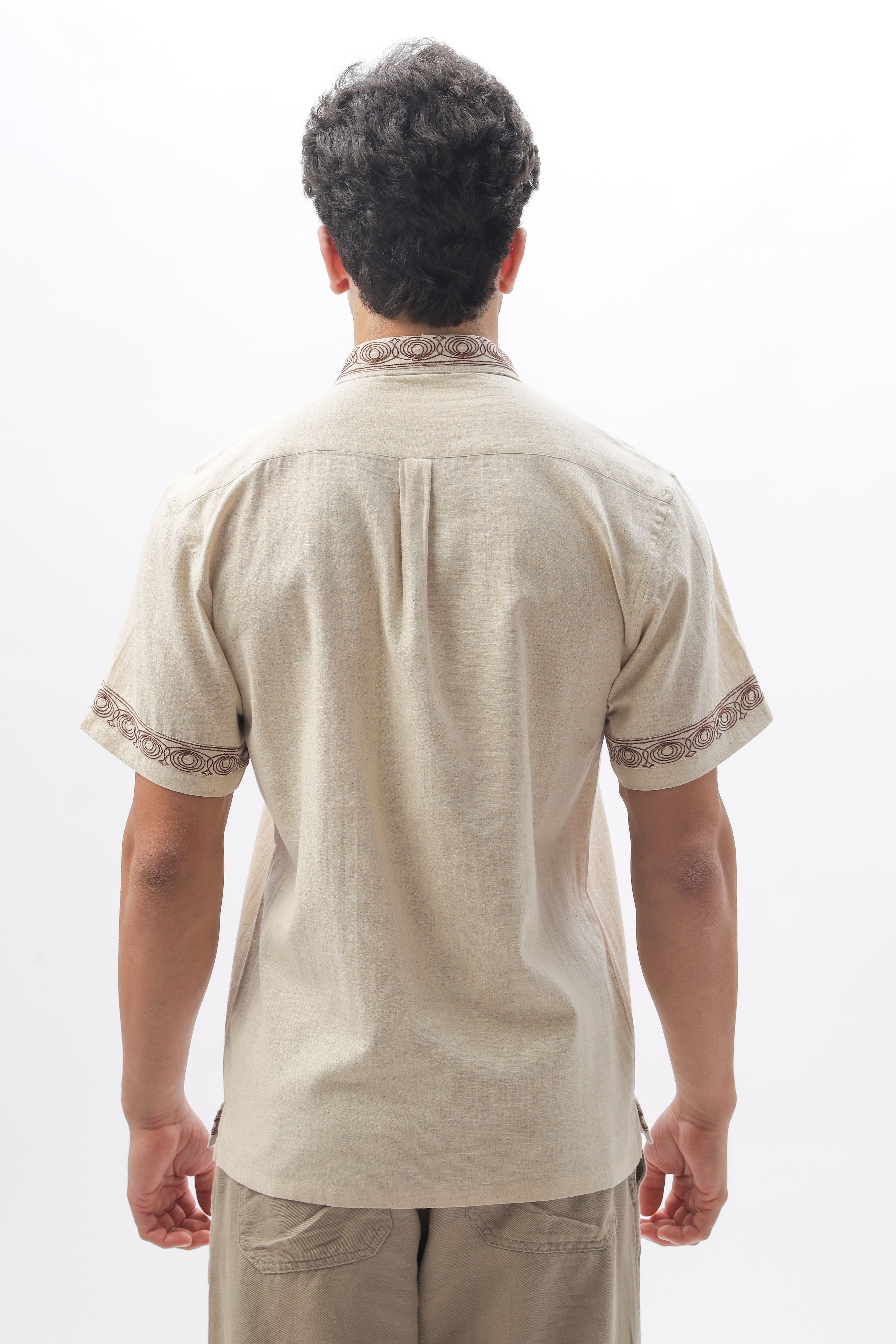 Bambaiya Beige Embroidery Double Pocket Box Fit Shirt