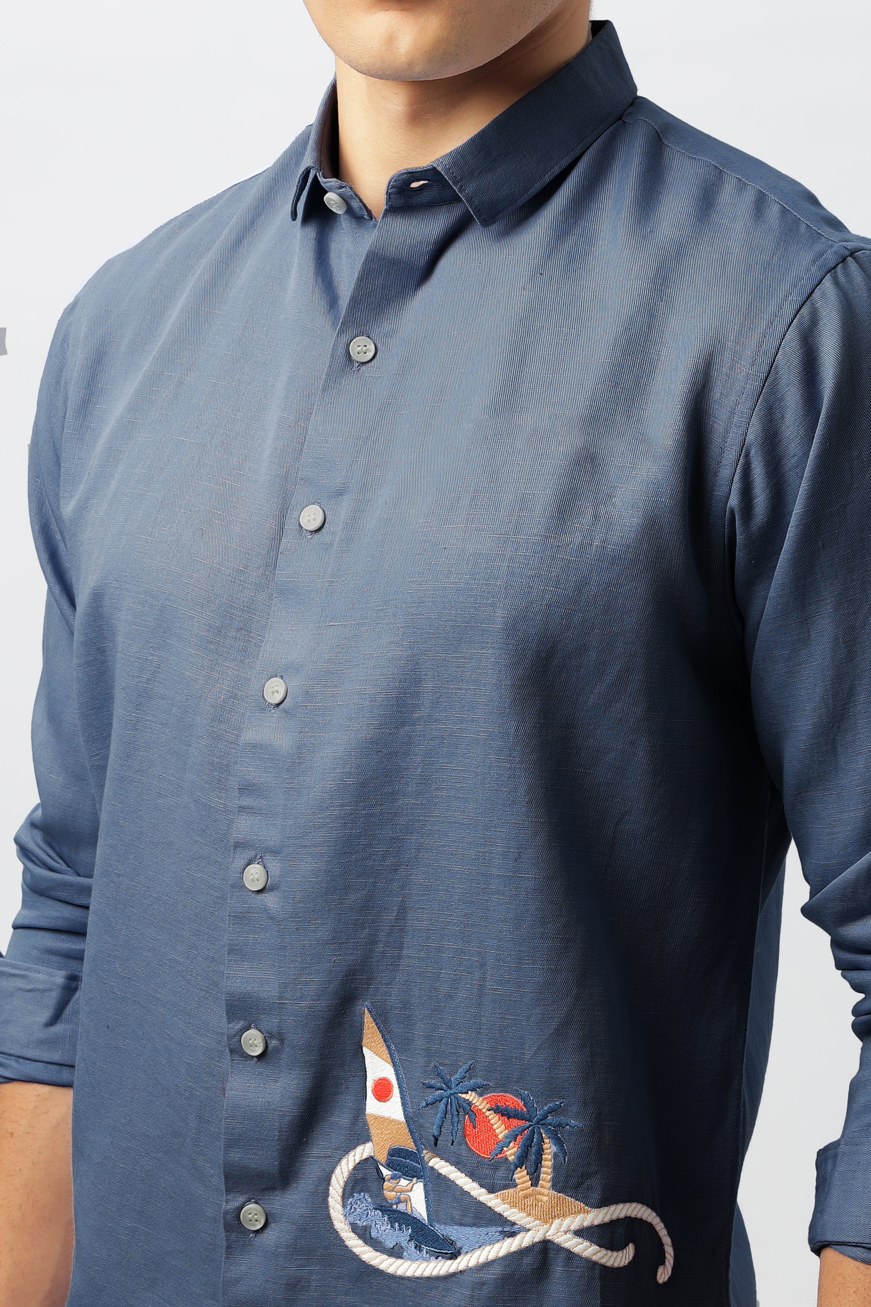 Sundown Sail Blue Embroidered Shirt
