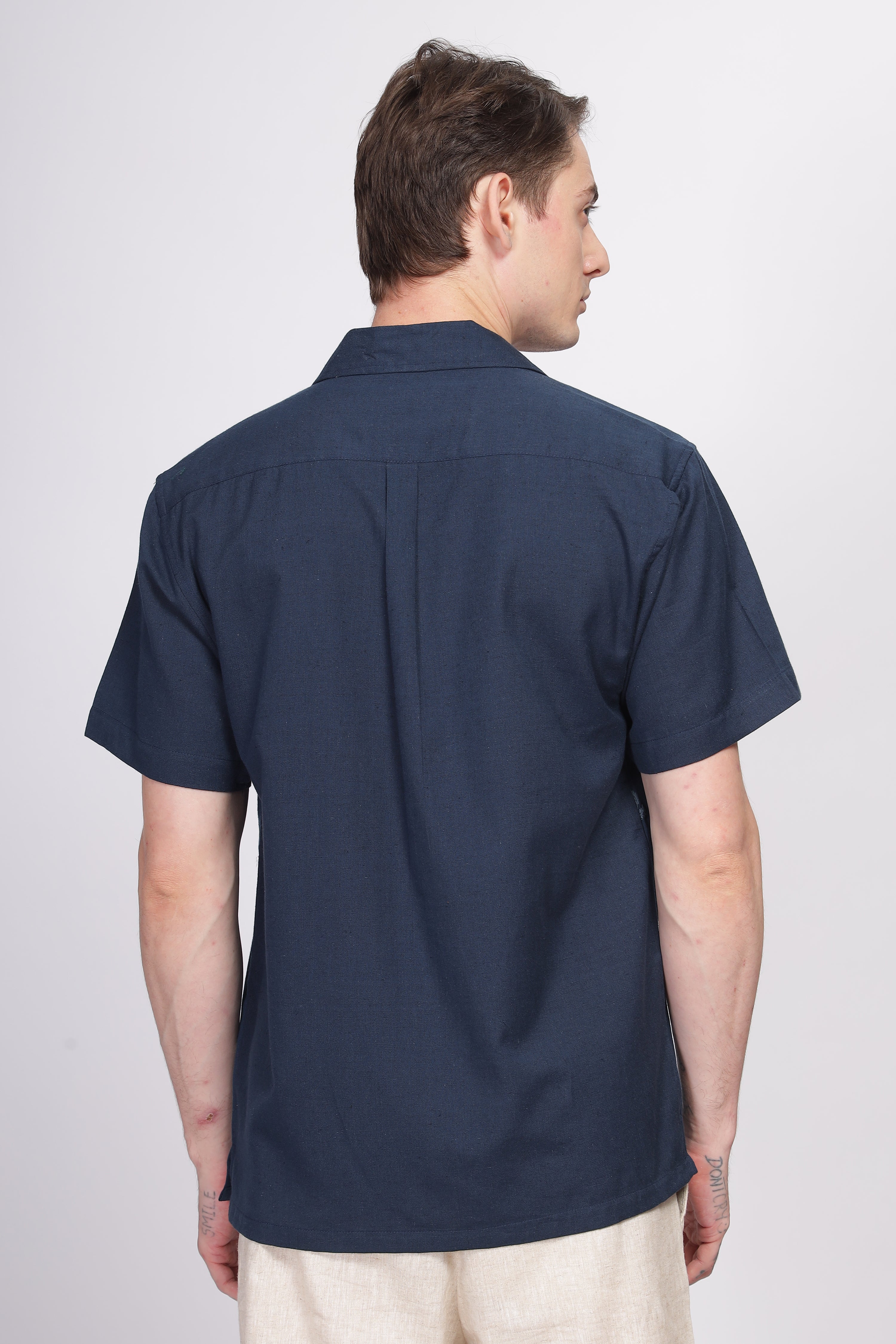 Oslo Blue All-Over Embroidery Camp Collar Shirt