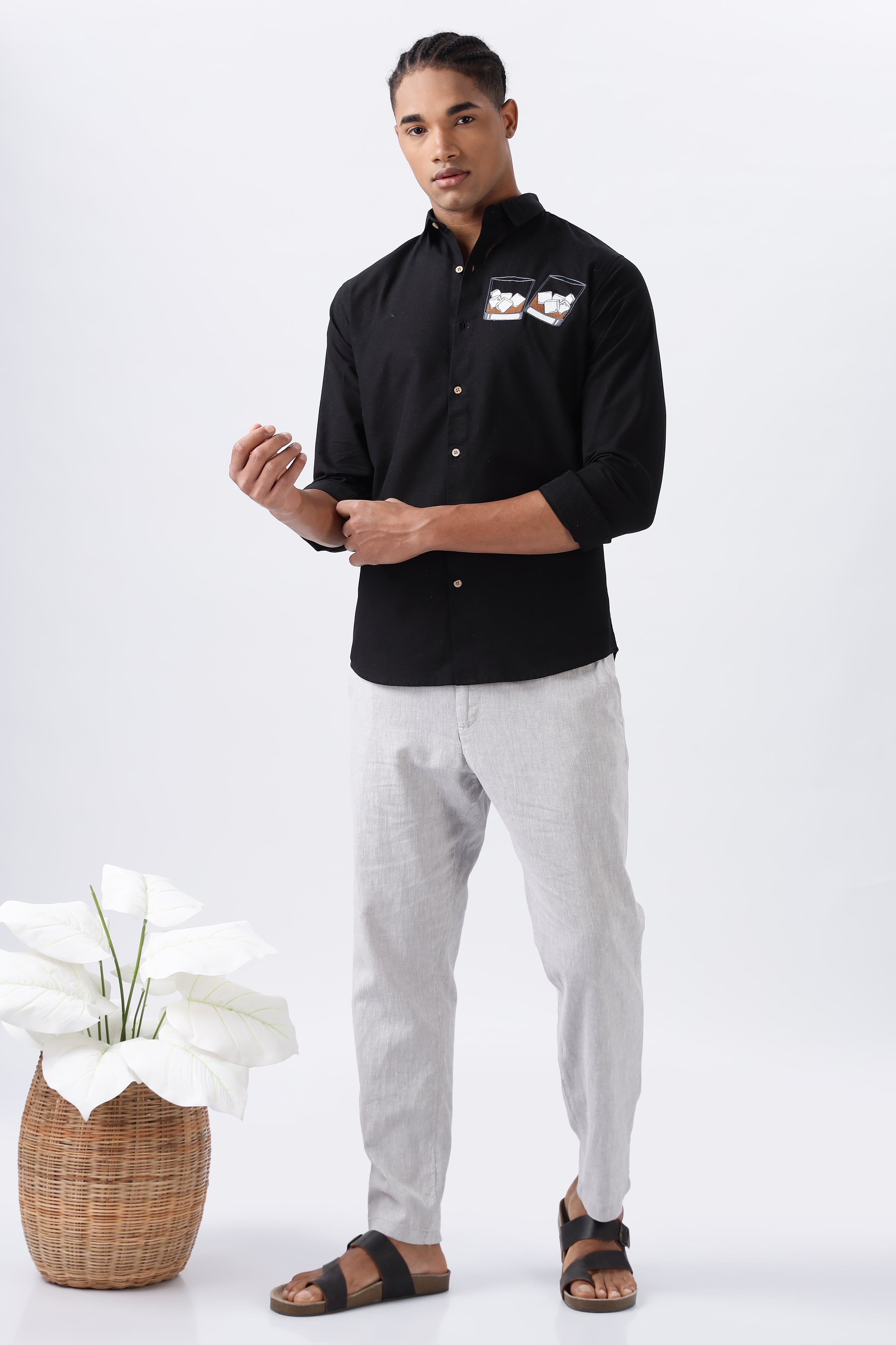 Whiskey Tales Black Embroidered Shirt