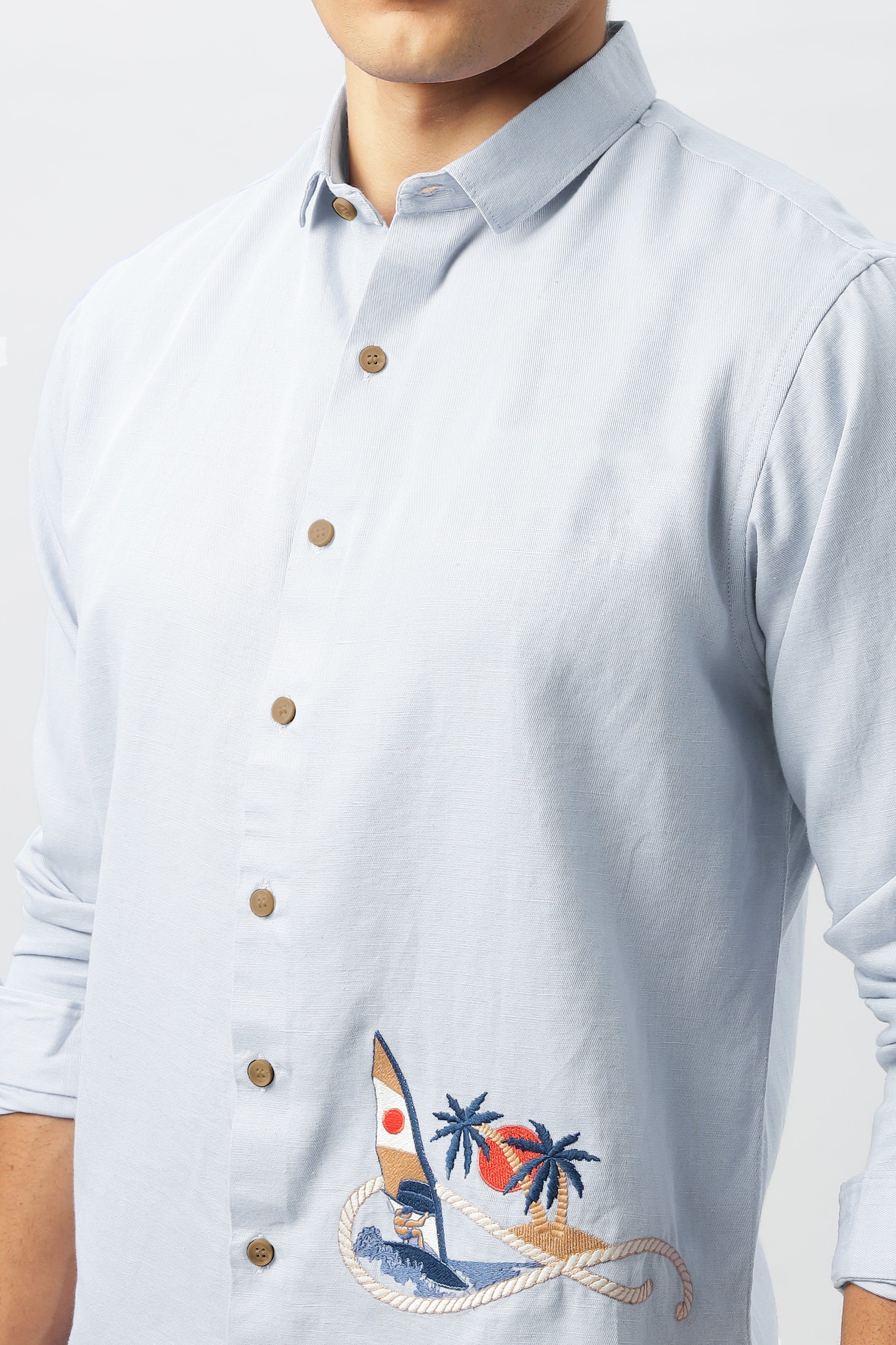 Sundown Sail Blue Embroidered Shirt