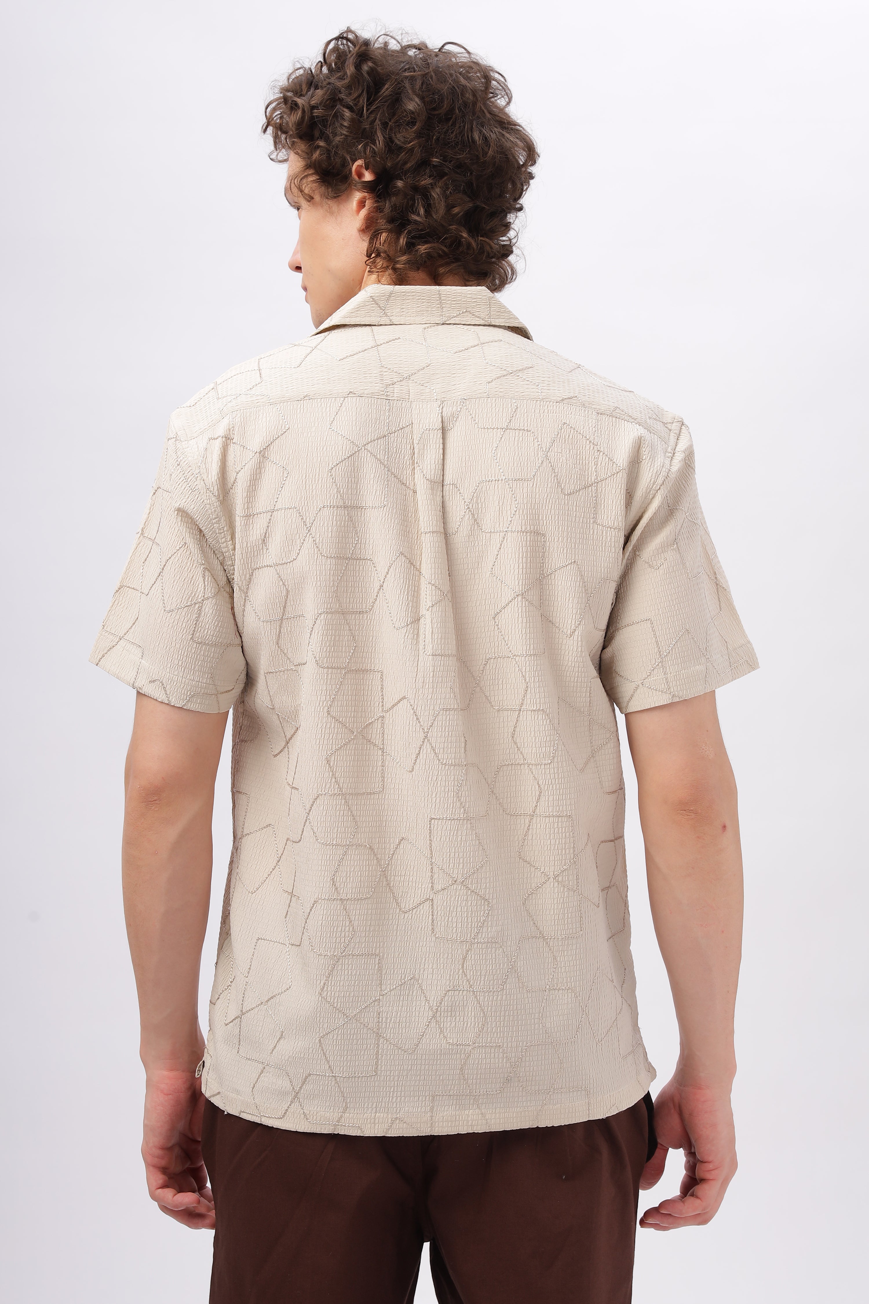 Cuban Collar Embroidery Half Sleeve Shirt