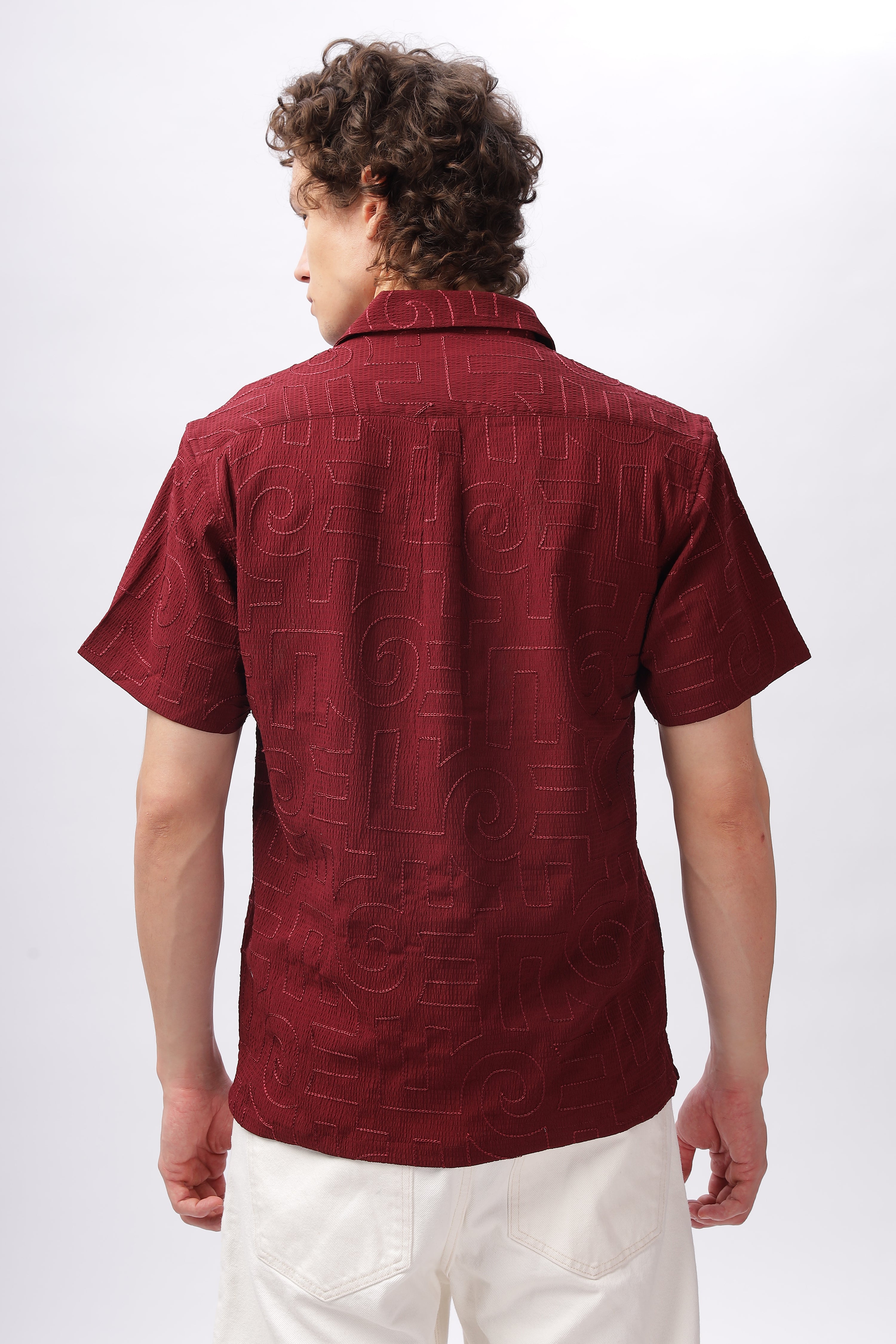 Cuban Collar Embroidery Half Sleeve Shirt