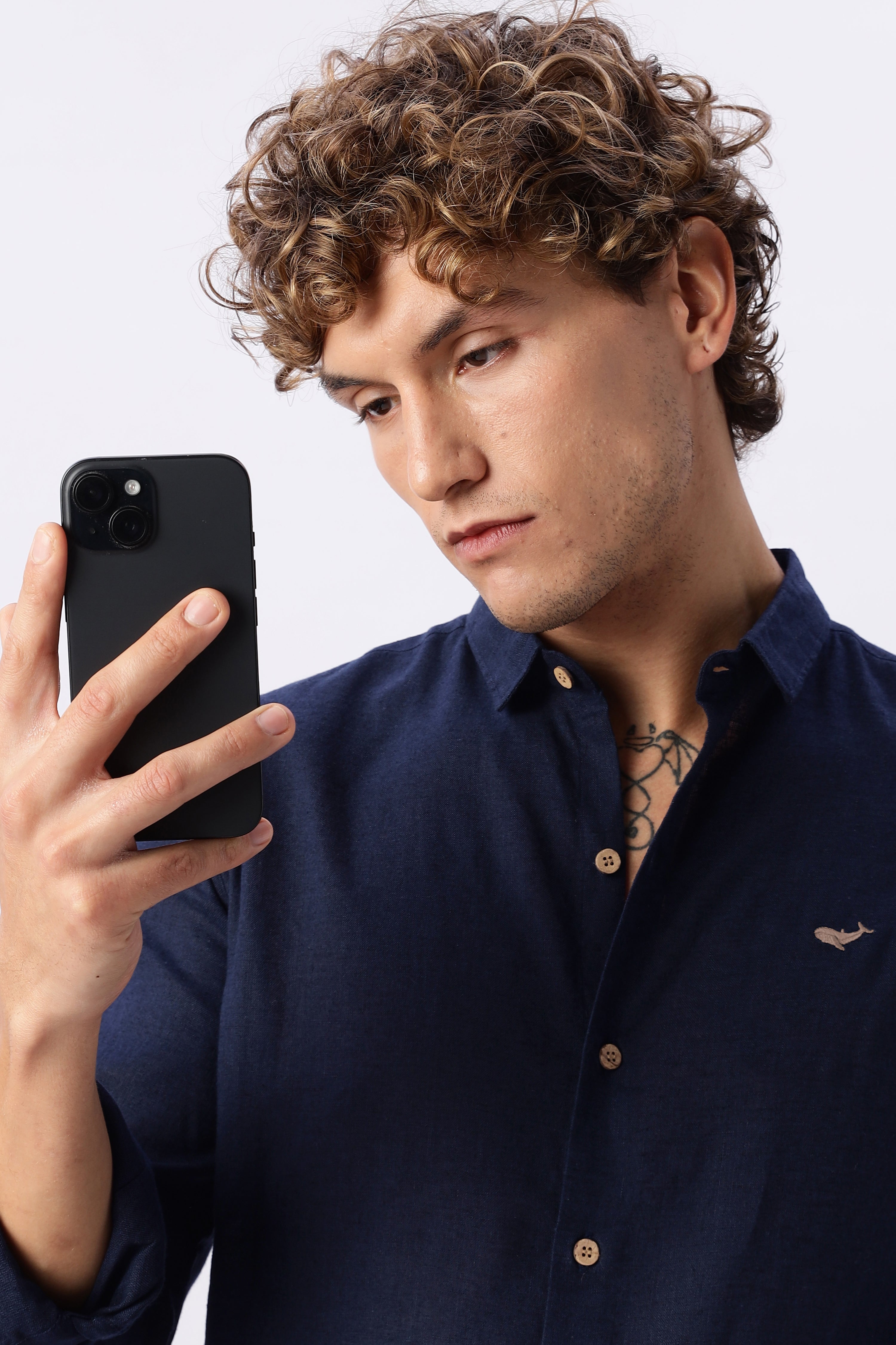 Navy blue 100% Linen 44 Lea Shirt